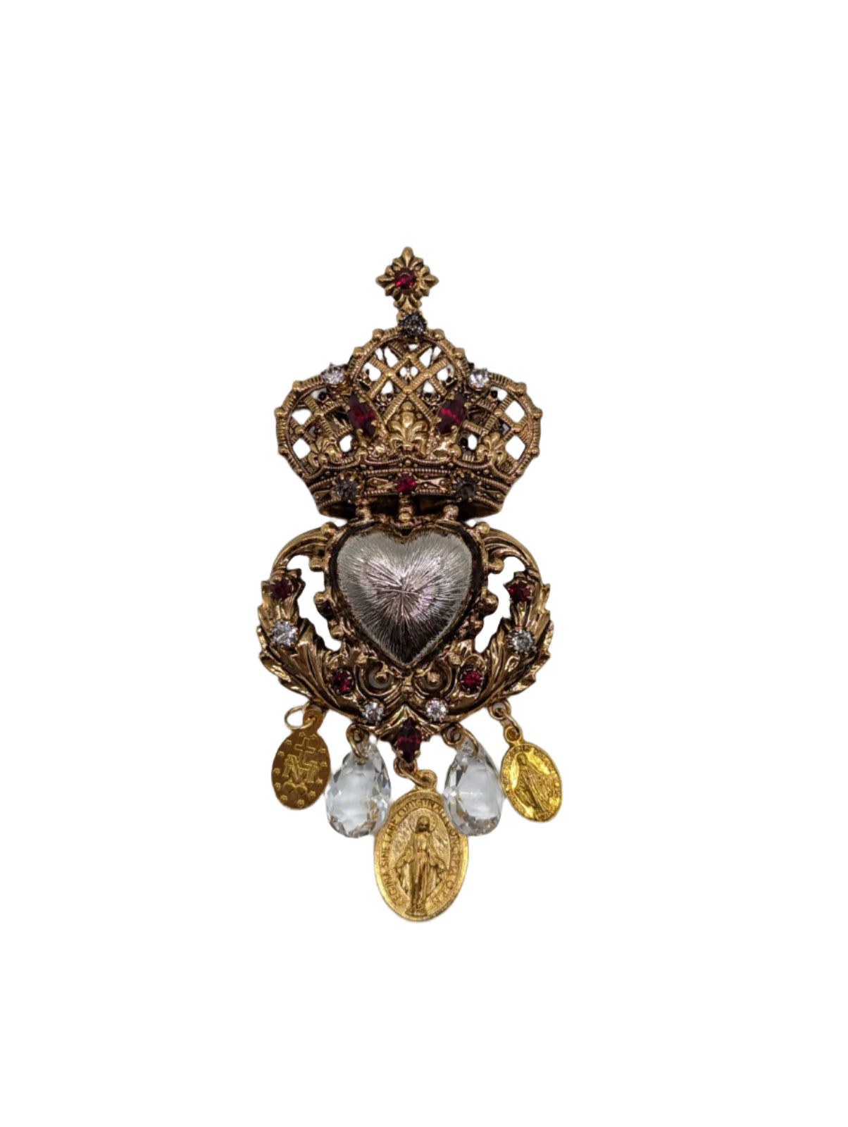 Brooochella Sacro cuore Agatha brooch pin gold tone metal sacred heart italian dangling charm luxury designer men's women's silver