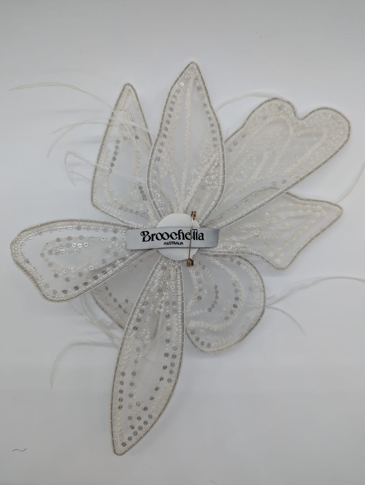 Broochella Azalea hand beaded white flower brooch pin wedding bridal designer luxury women’s