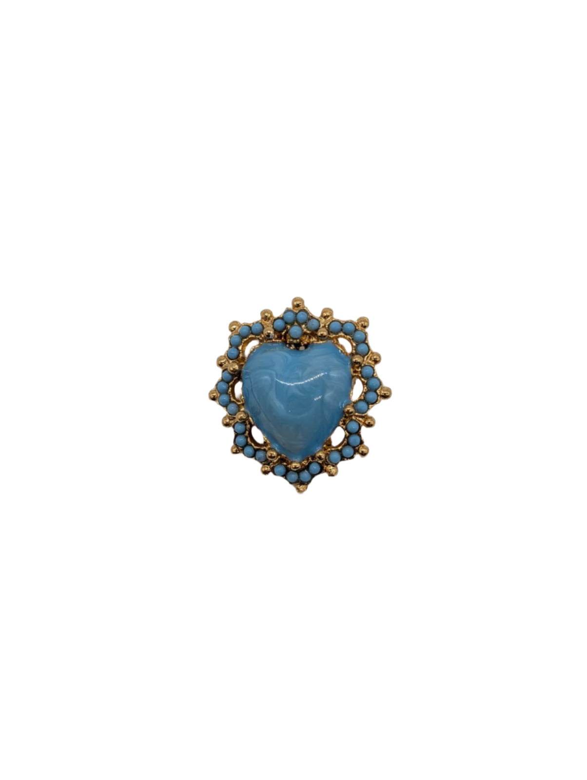 Broochella Fiorentina Sacro Cuore scared heart brooch pin gold tone metal luxury designer enamel wedding bridal women's blue