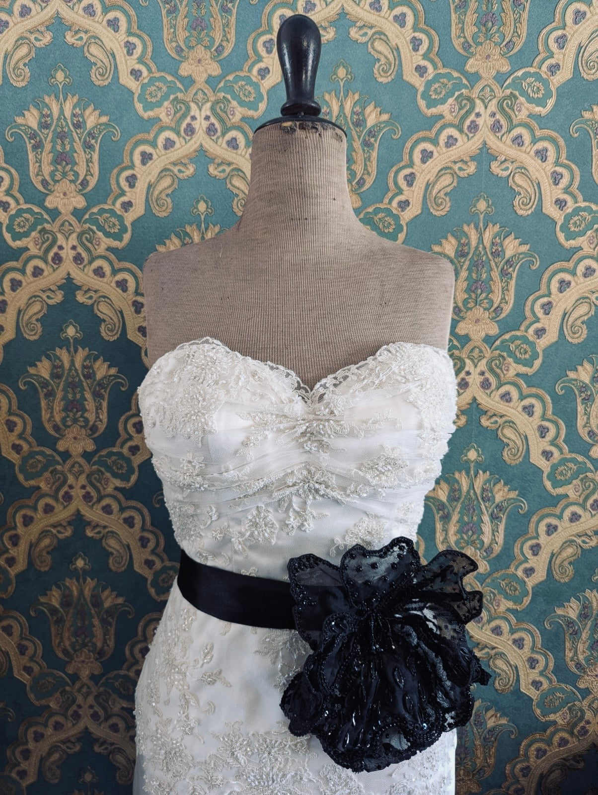 Broochella Baccara hand beaded black flower brooch pin wedding bridal designer luxury women’s