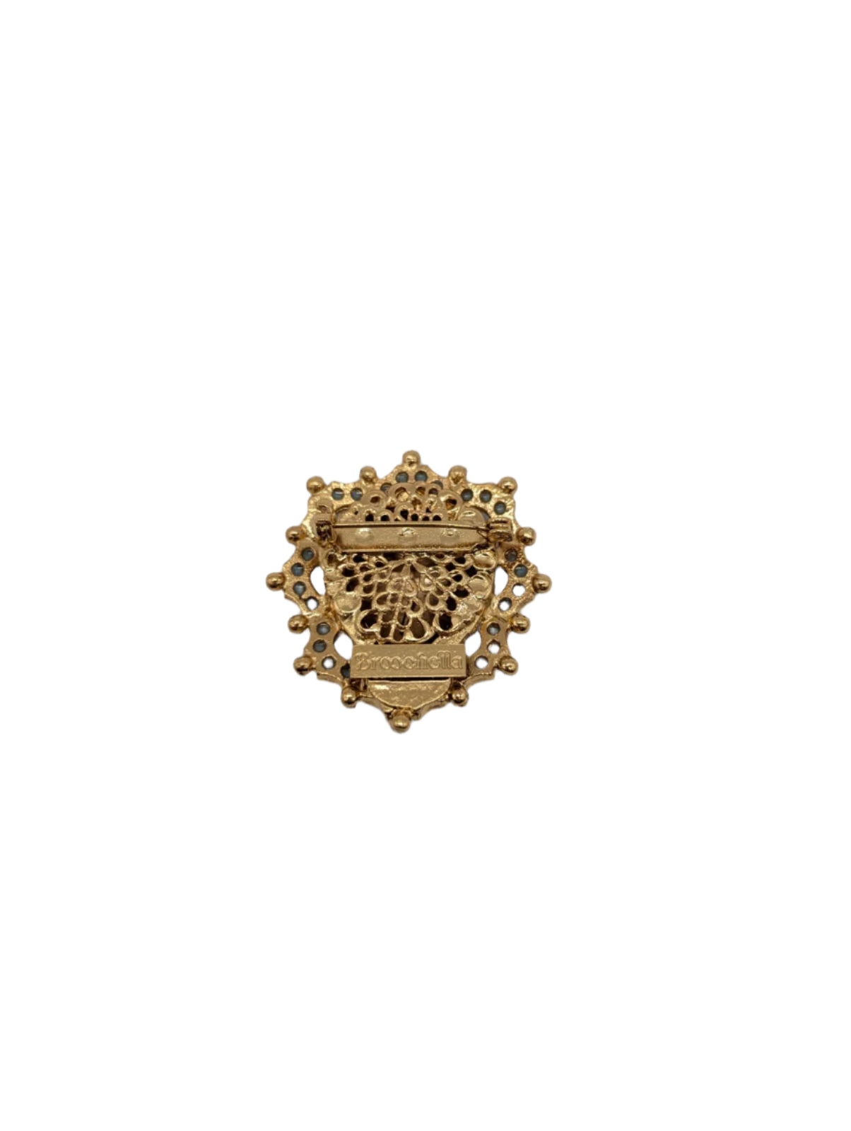 Broochella Fiorentina Sacro Cuore scared heart brooch pin gold tone metal luxury designer enamel wedding bridal women's ivory filigree