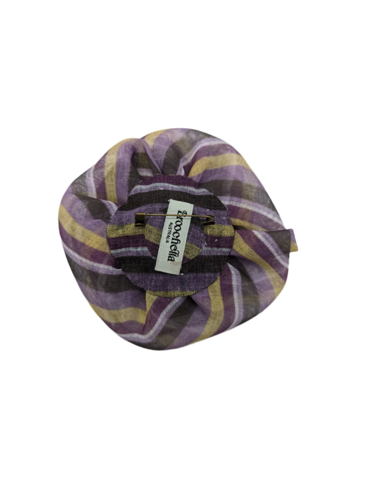 Broochella Brassica fabric flower brooch purple green stripe handmade designer luxury women’s men’s