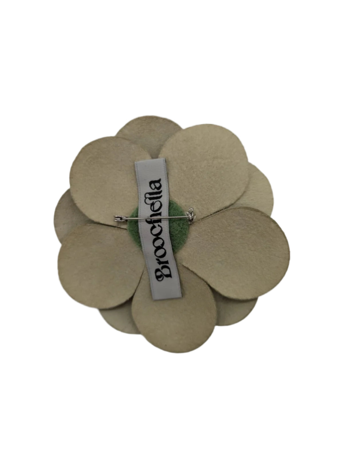 Broochella Camelia flower brooch pin leather green designer luxury women’s men’s