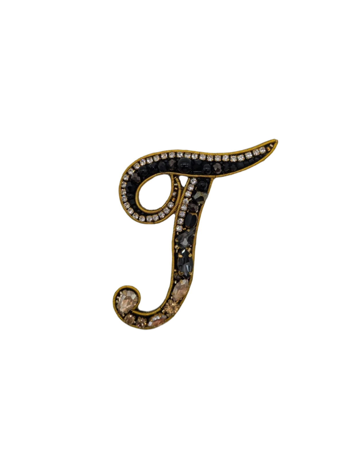 Broochella Initial Alphabet brooch pin handbeaded sequin gold black luxury designer men's women's T