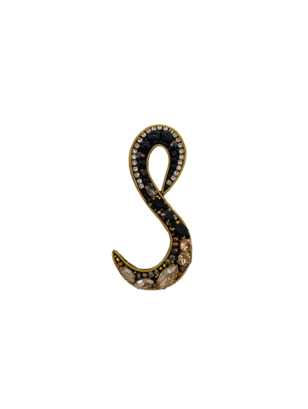 Broochella Initial Alphabet brooch pin handbeaded sequin gold black luxury designer men's women's S