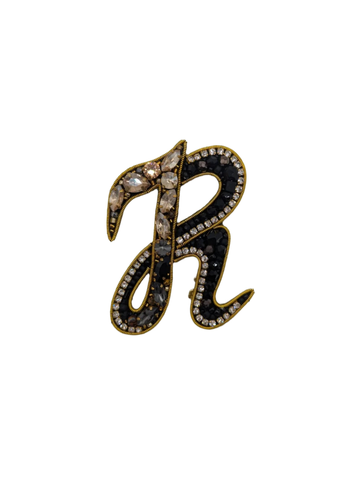 Broochella Initial Alphabet brooch pin handbeaded sequin gold black luxury designer men's women's R