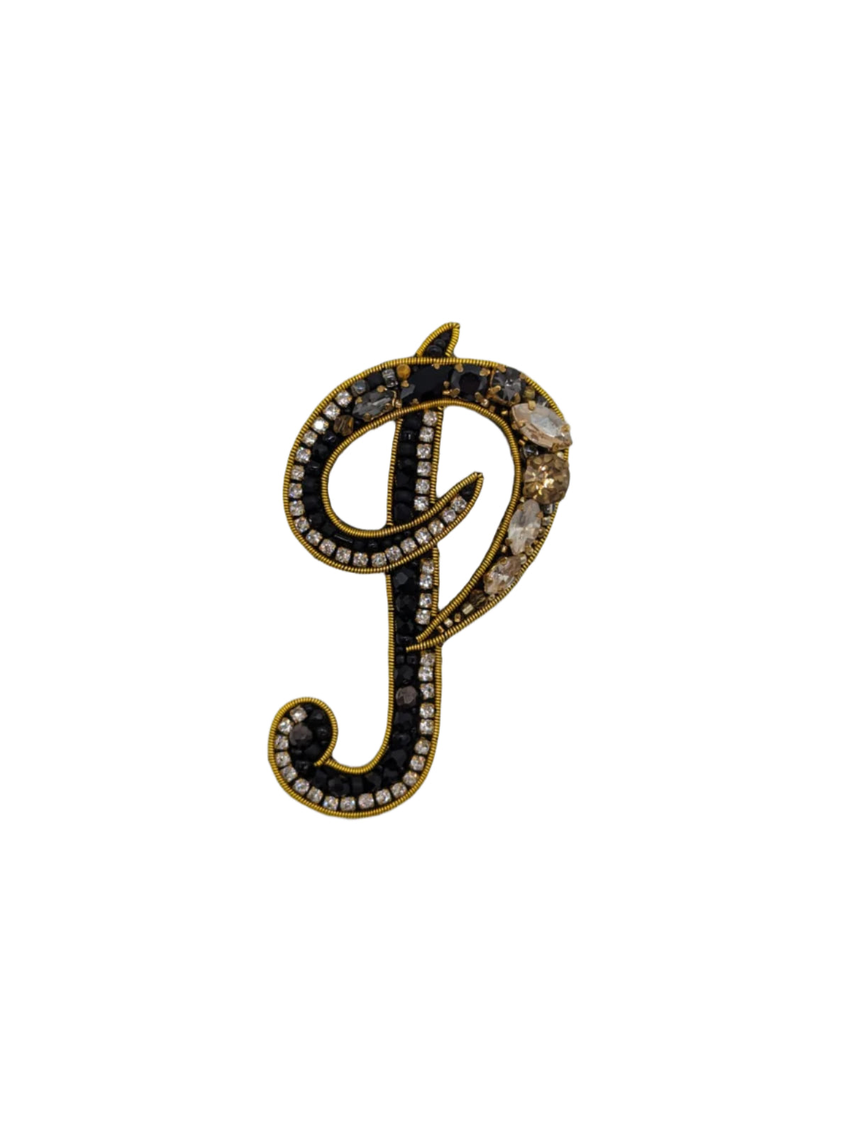 Broochella Initial Alphabet brooch pin handbeaded sequin gold black luxury designer men's women's P