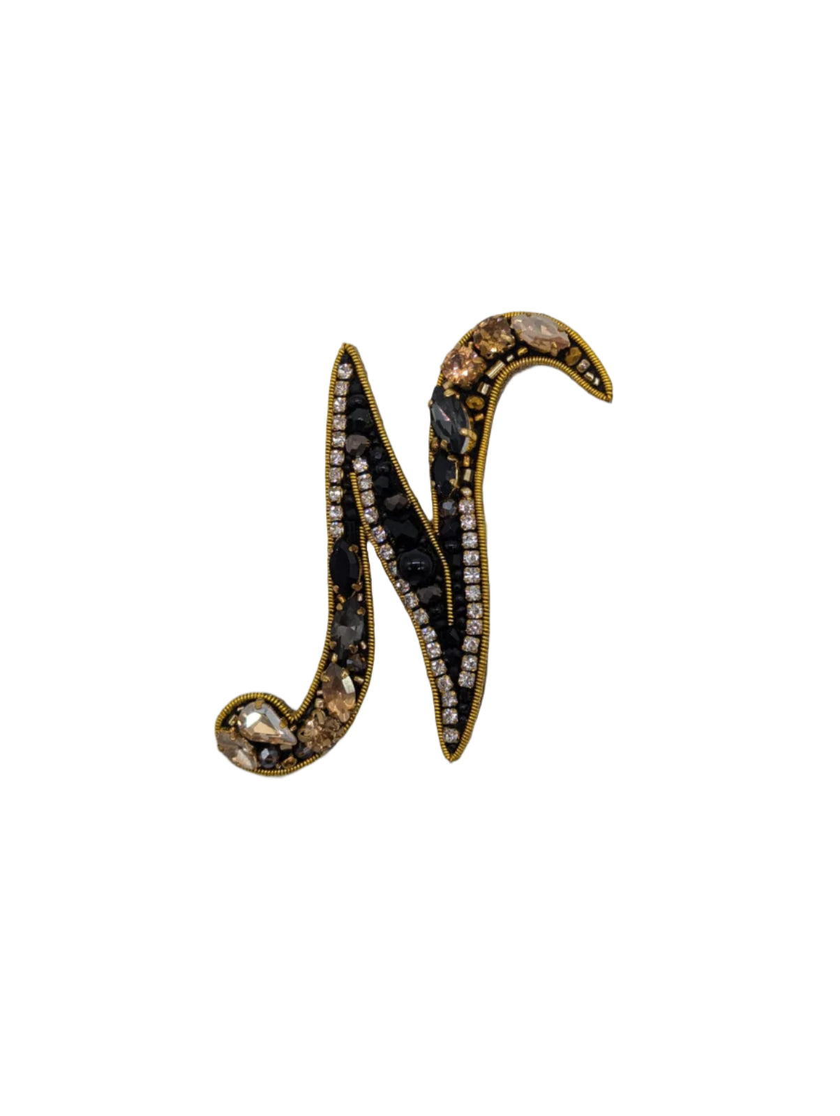 Broochella Initial Alphabet brooch pin handbeaded sequin gold black luxury designer men's women's N