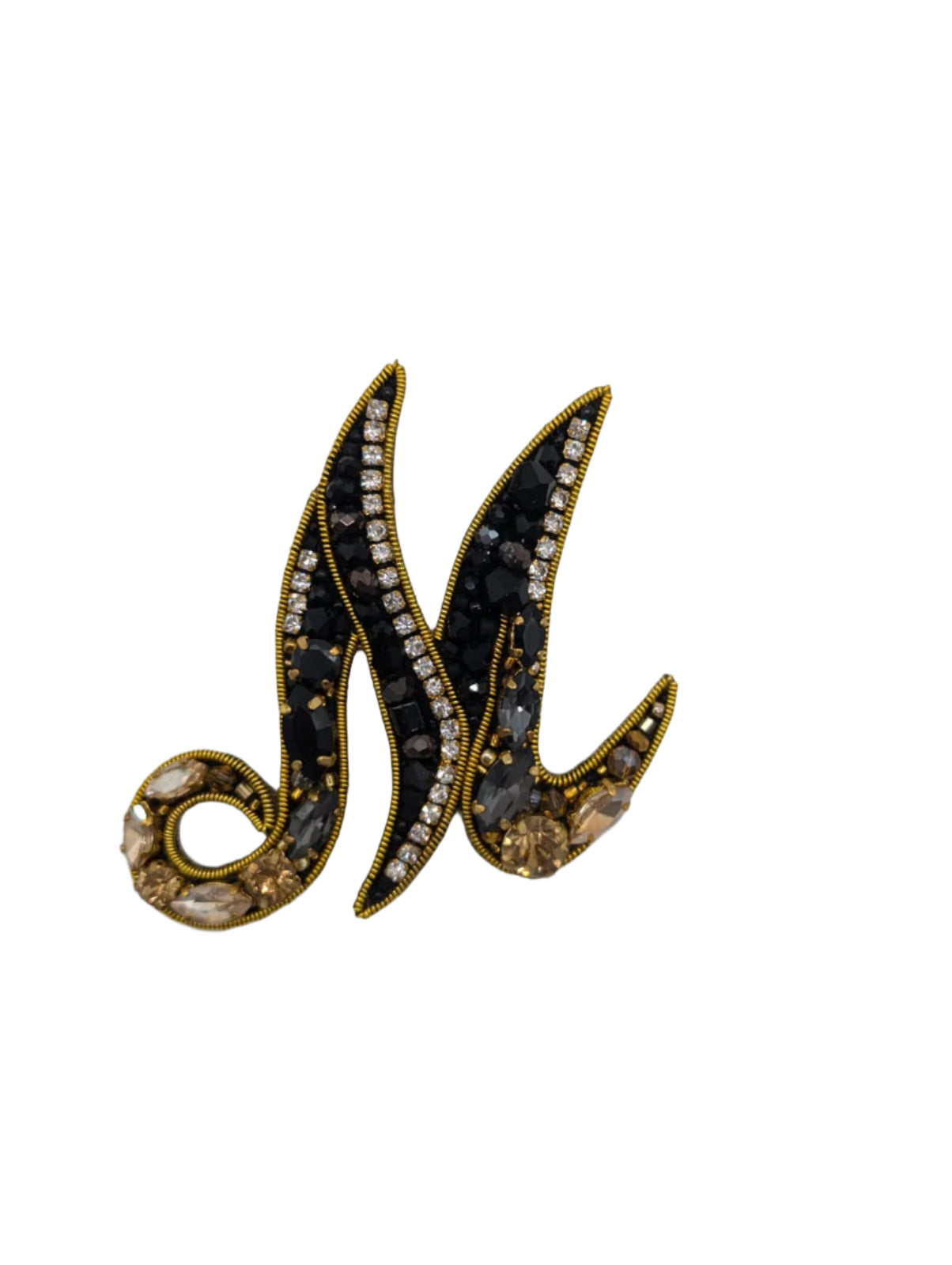Broochella Initial Alphabet brooch pin handbeaded sequin gold black luxury designer men's women's M