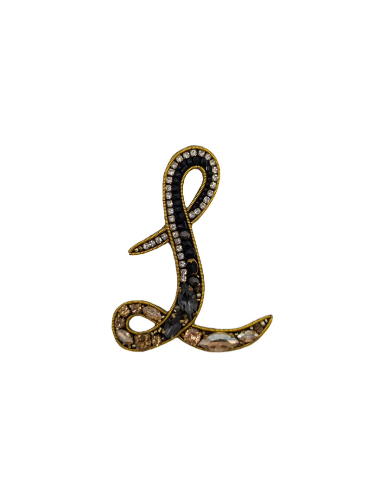 Broochella Initial Alphabet brooch pin handbeaded sequin gold black luxury designer men's women's L