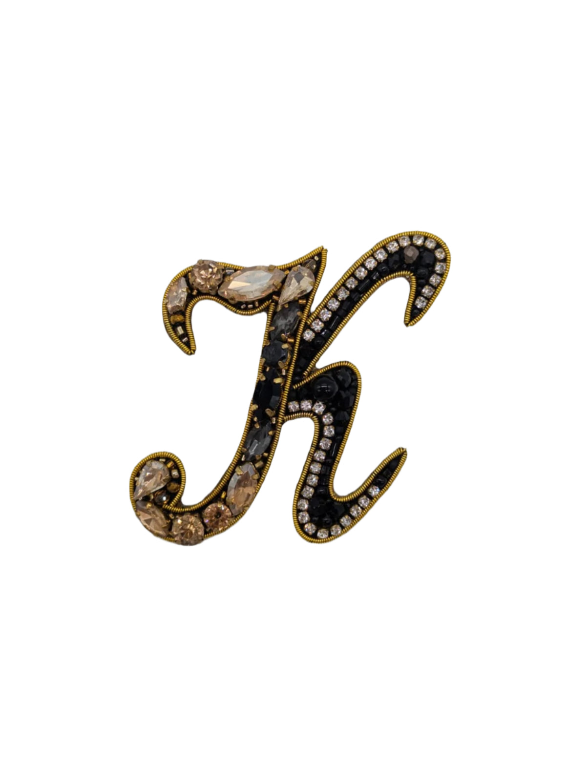 Broochella Initial Alphabet brooch pin handbeaded sequin gold black luxury designer men's women's K