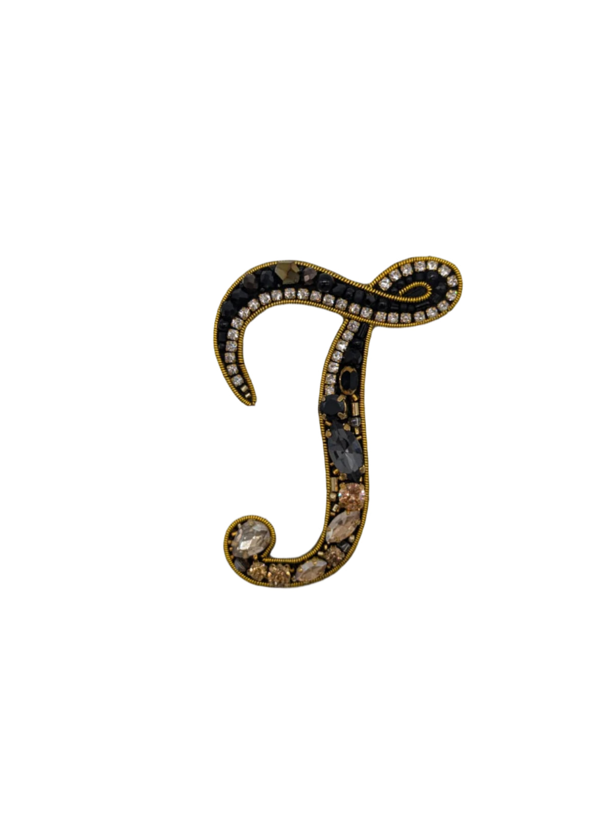 Broochella Initial Alphabet brooch pin handbeaded sequin gold black luxury designer men's women's J