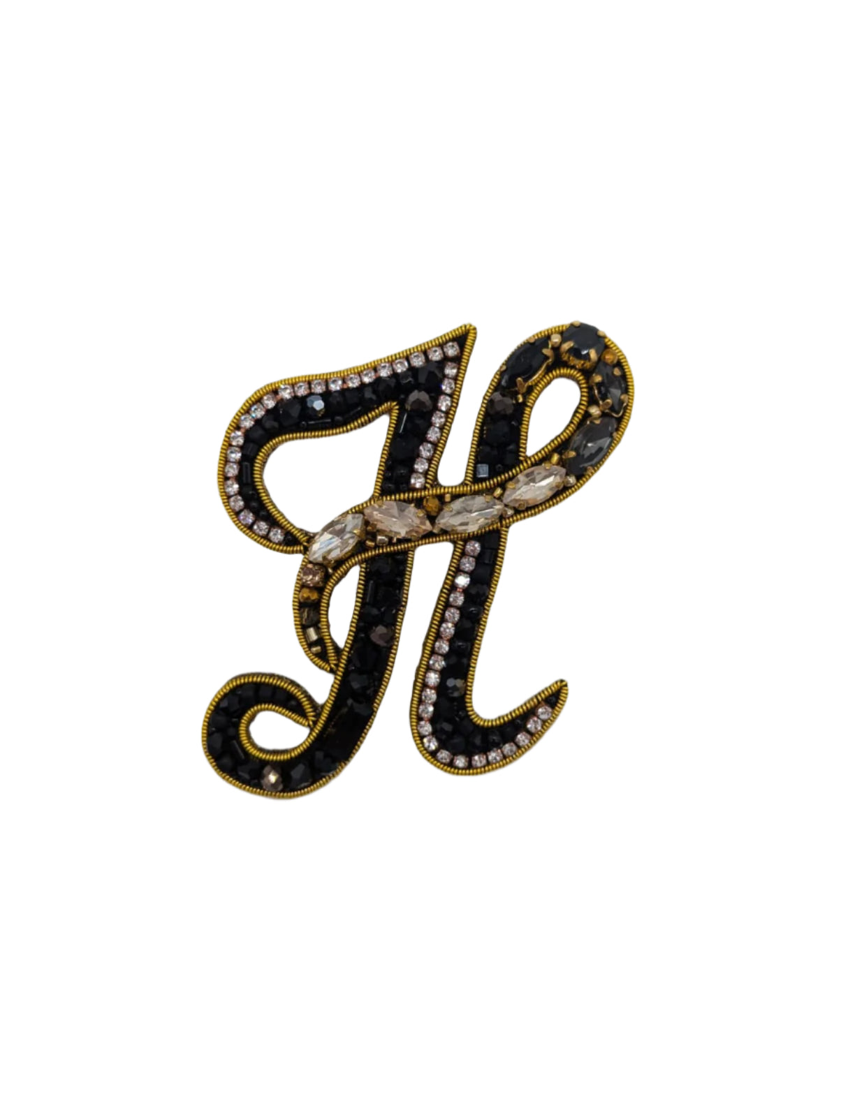 Broochella Initial Alphabet brooch pin handbeaded sequin gold black luxury designer men's women's H