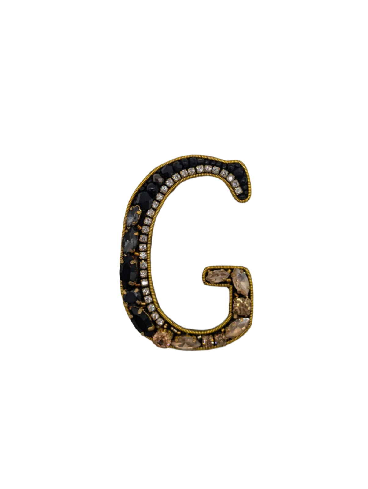 Broochella Initial Alphabet brooch pin handbeaded sequin gold black luxury designer men's women's G