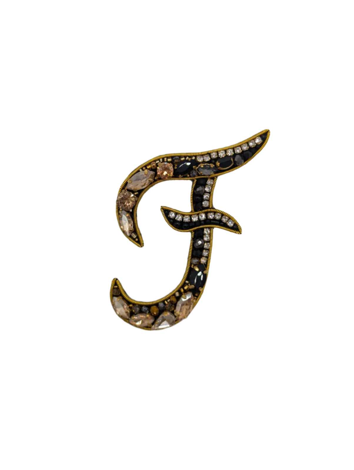 Broochella Initial Alphabet brooch pin handbeaded sequin gold black luxury designer men's women's F