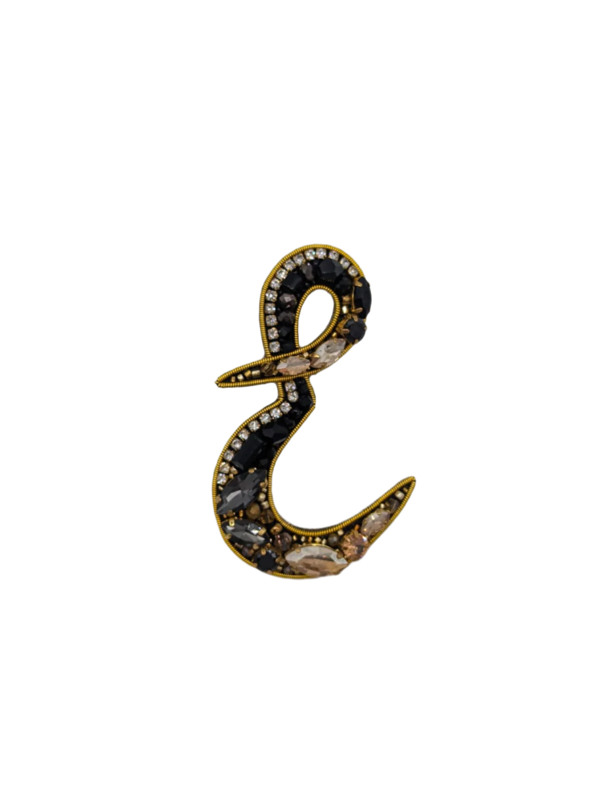 Broochella Initial Alphabet brooch pin handbeaded sequin gold black luxury designer men's women's E