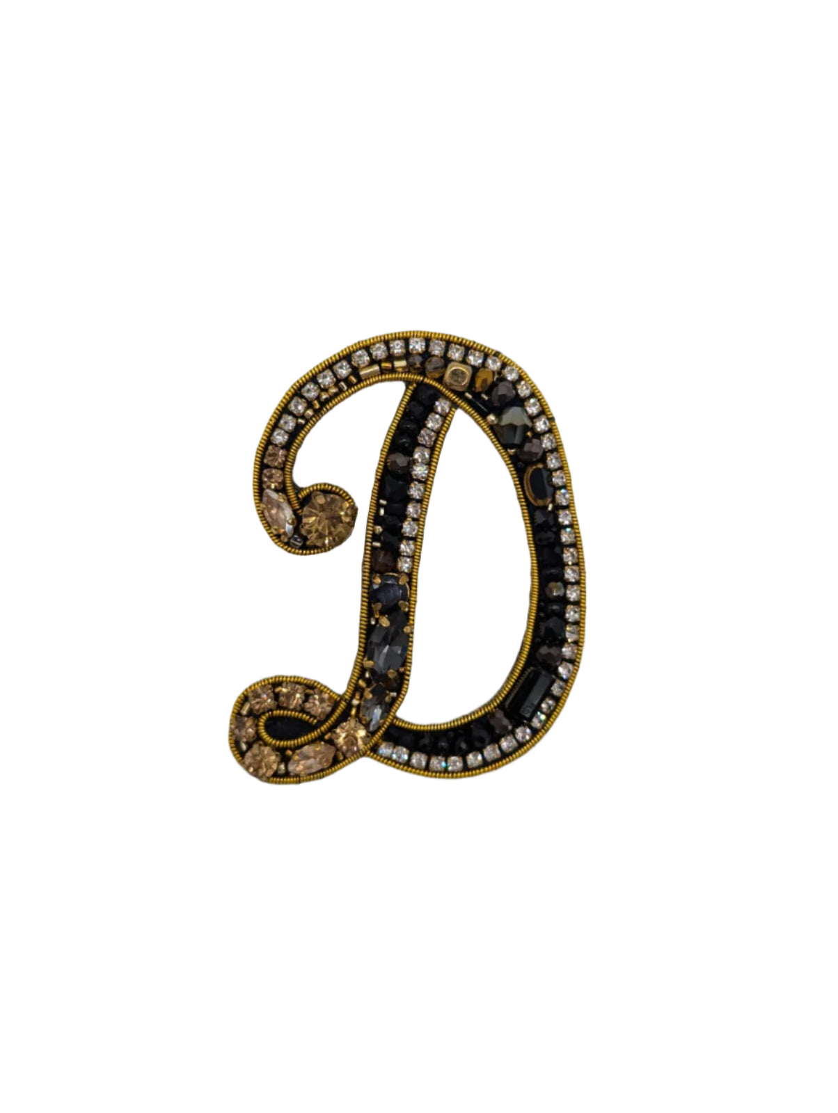 Broochella Initial Alphabet brooch pin handbeaded sequin gold black luxury designer men's women's D