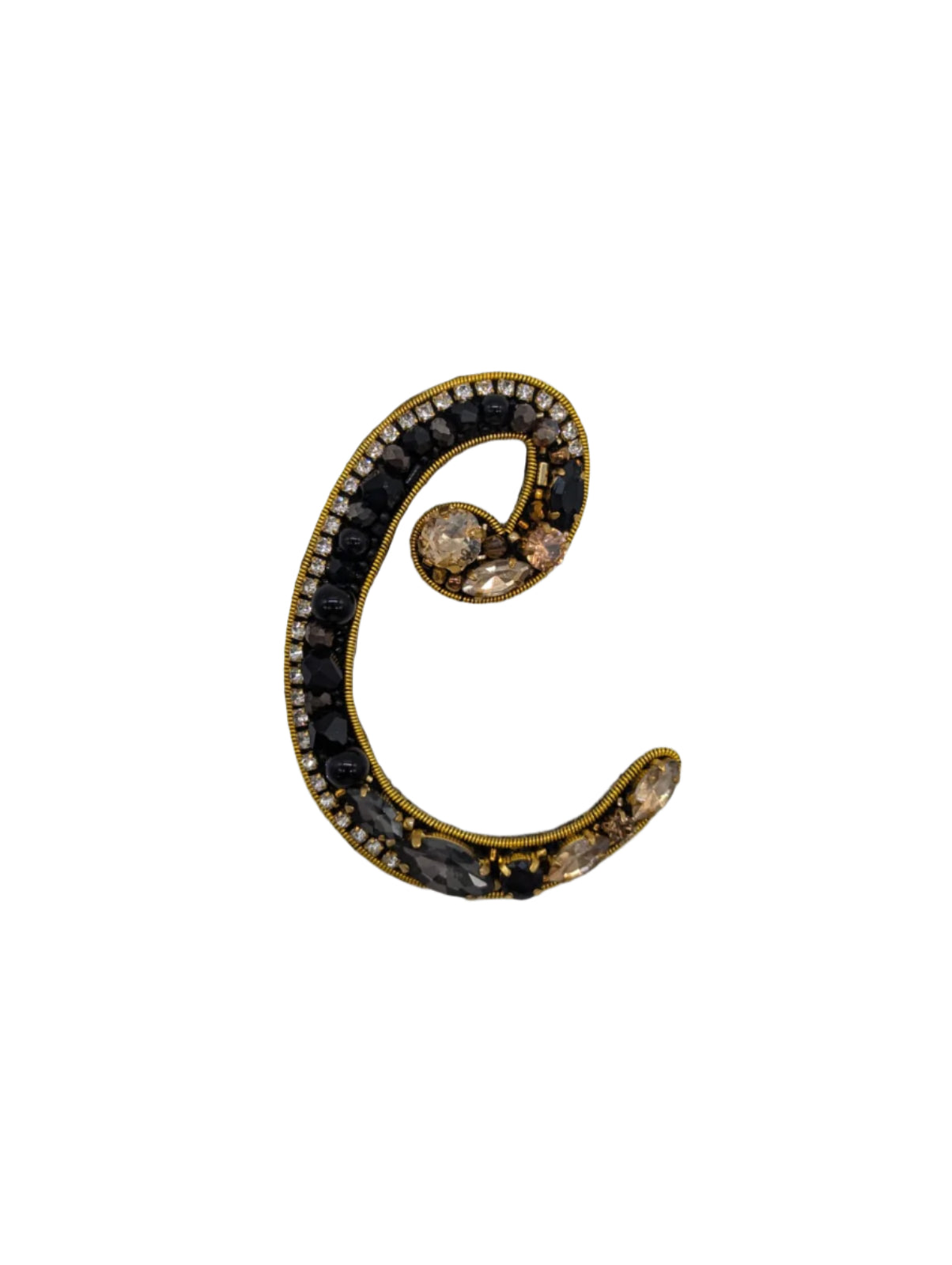 Broochella Initial Alphabet brooch pin handbeaded sequin gold black luxury designer men's women's C