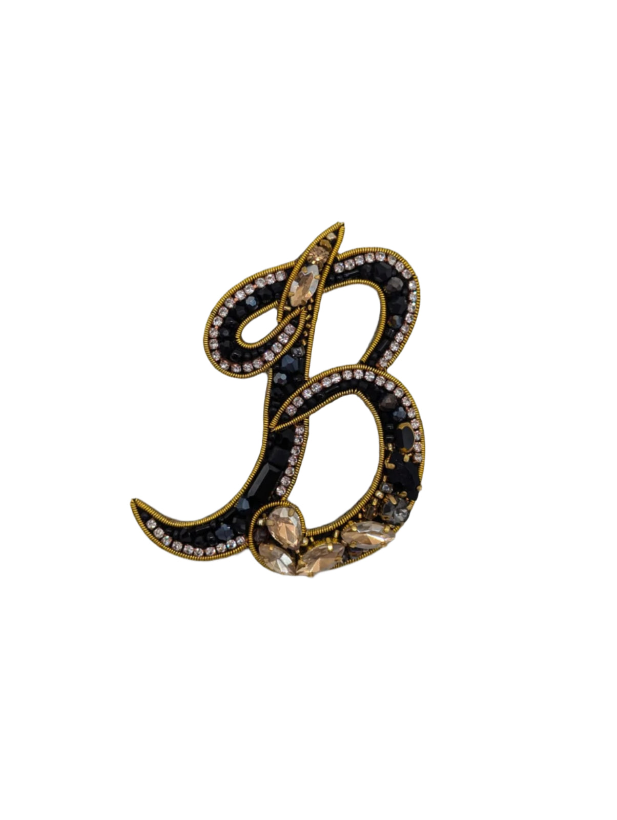 Broochella Initial Alphabet brooch pin handbeaded sequin gold black luxury designer men's women's B