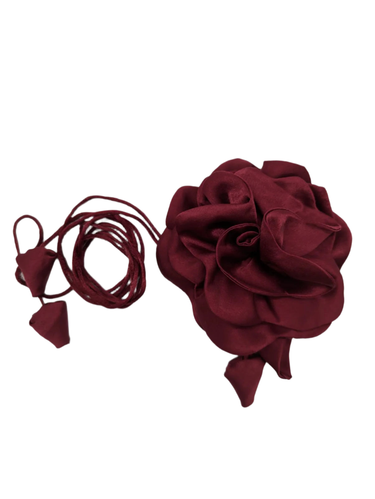 Broochella Rosetta flower brooch pin choker satin handmade luxury designer handmade men's women's burgundy