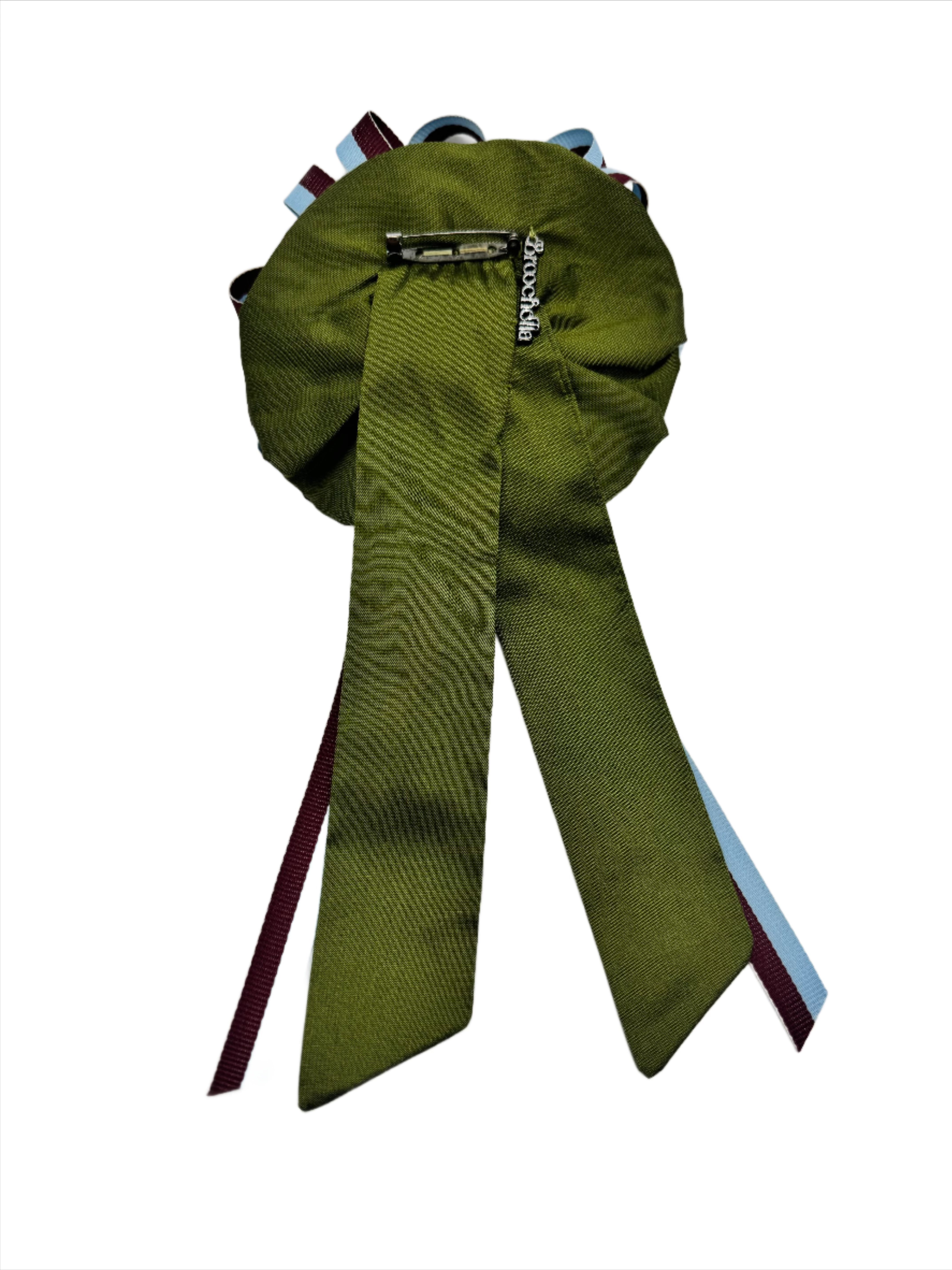 Broochella Regalia brooch pin rosette bejewelled ribbon silk handmade designer luxury green men's women's