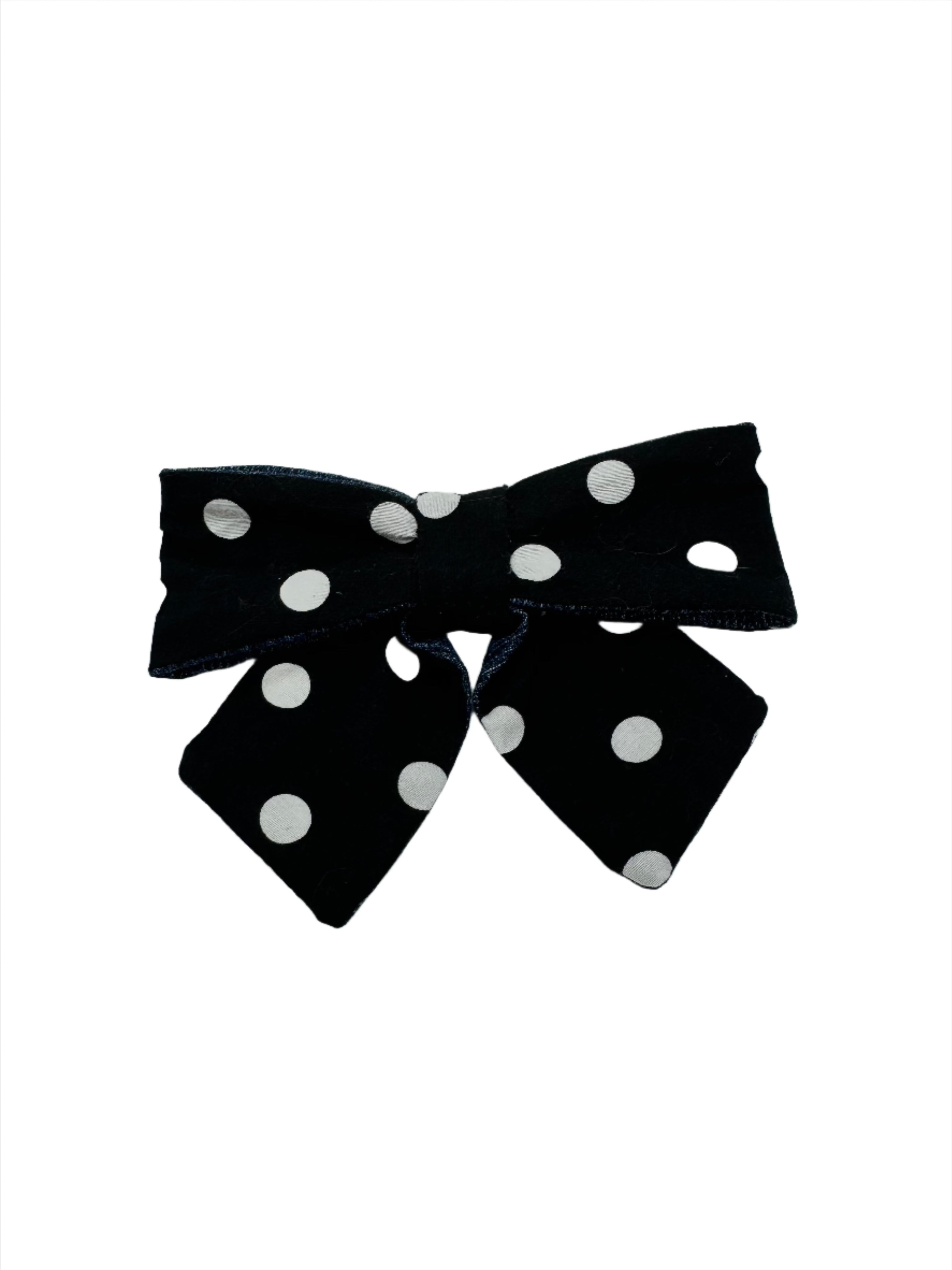 Broochella Poochella dog pet brooch bow collar handmade upcycled denim cotton black white spots polka dots designer luxury