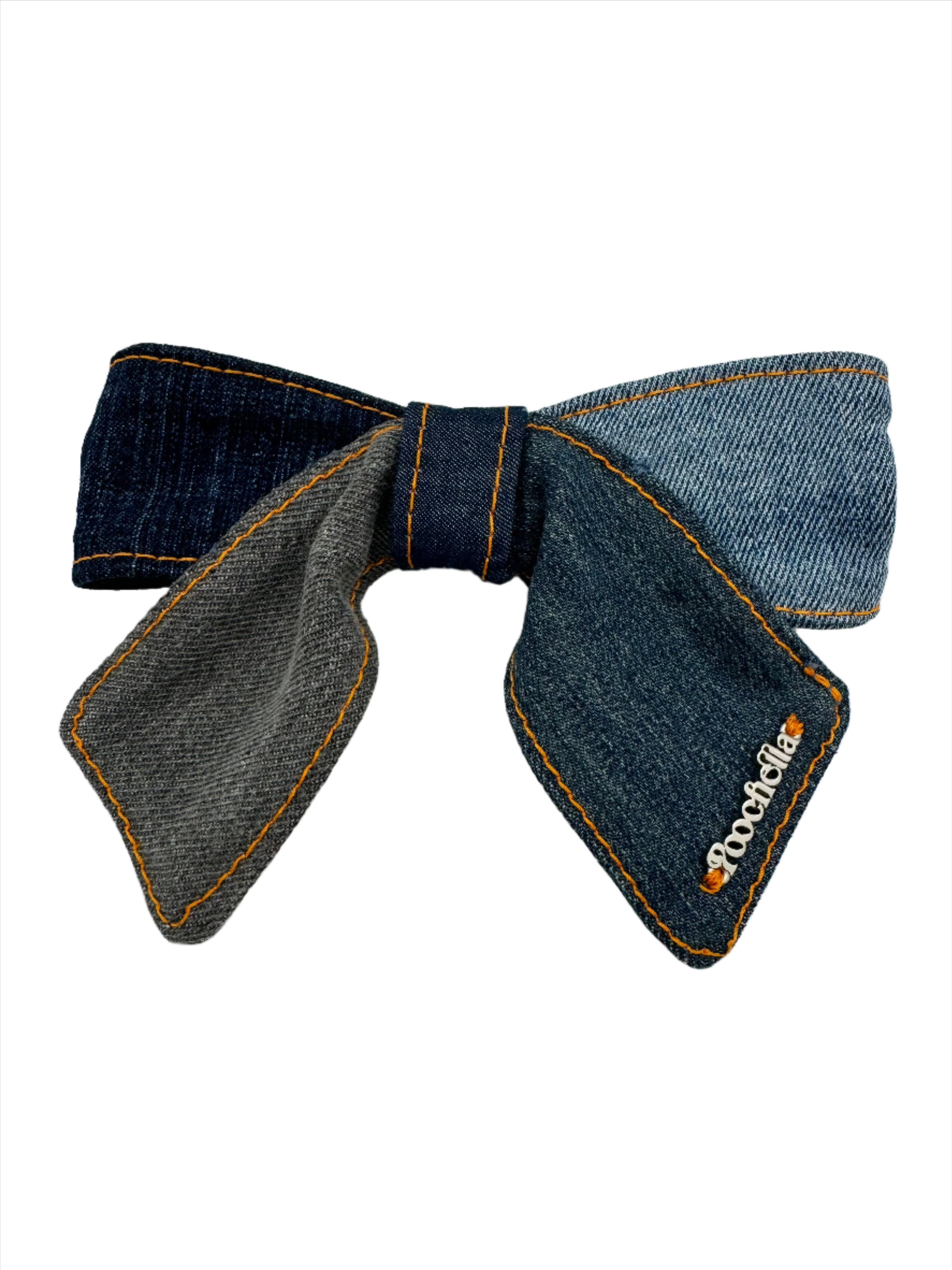 Broochella Poochella dog pet bow brooch collar blue upcycled denim handmade designer luxury