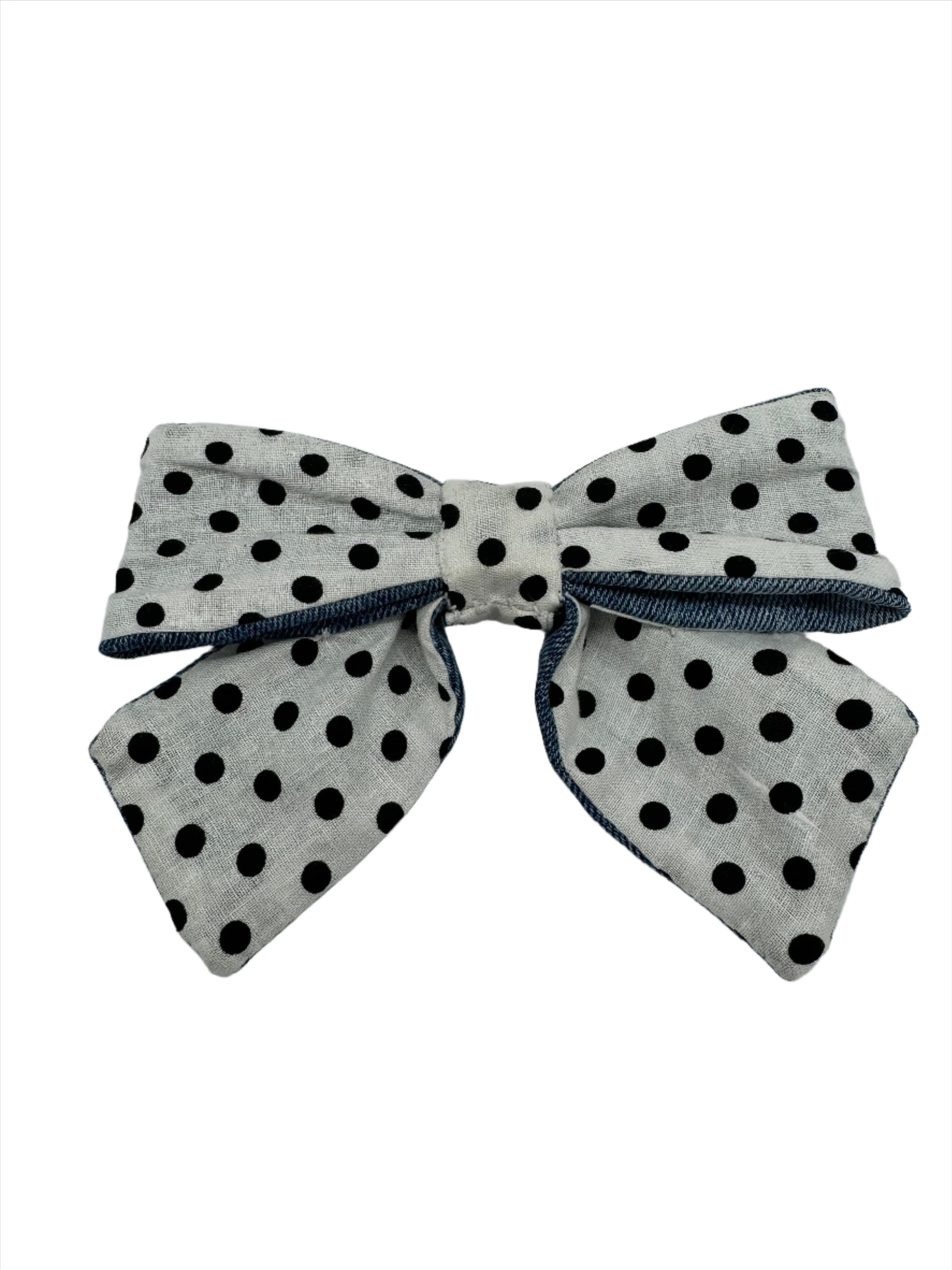 Broochella Poochella dog pet brooch bow collar handmade upcycled denim cotton green white spots polka dots designer luxury