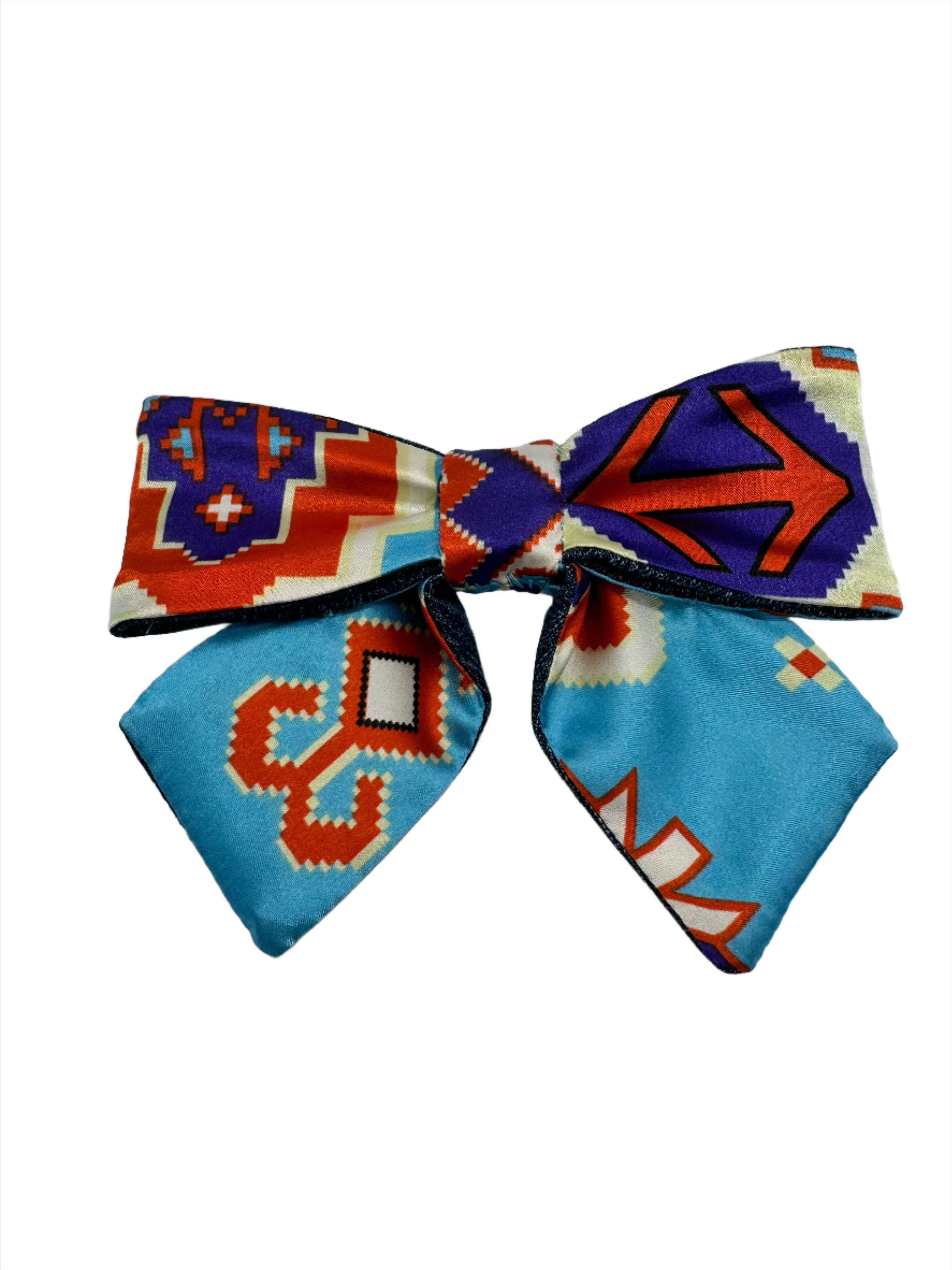 Broochella Poochella dog pet brooch bow collar handmade cotton upcycled denim blue printed satin designer luxury