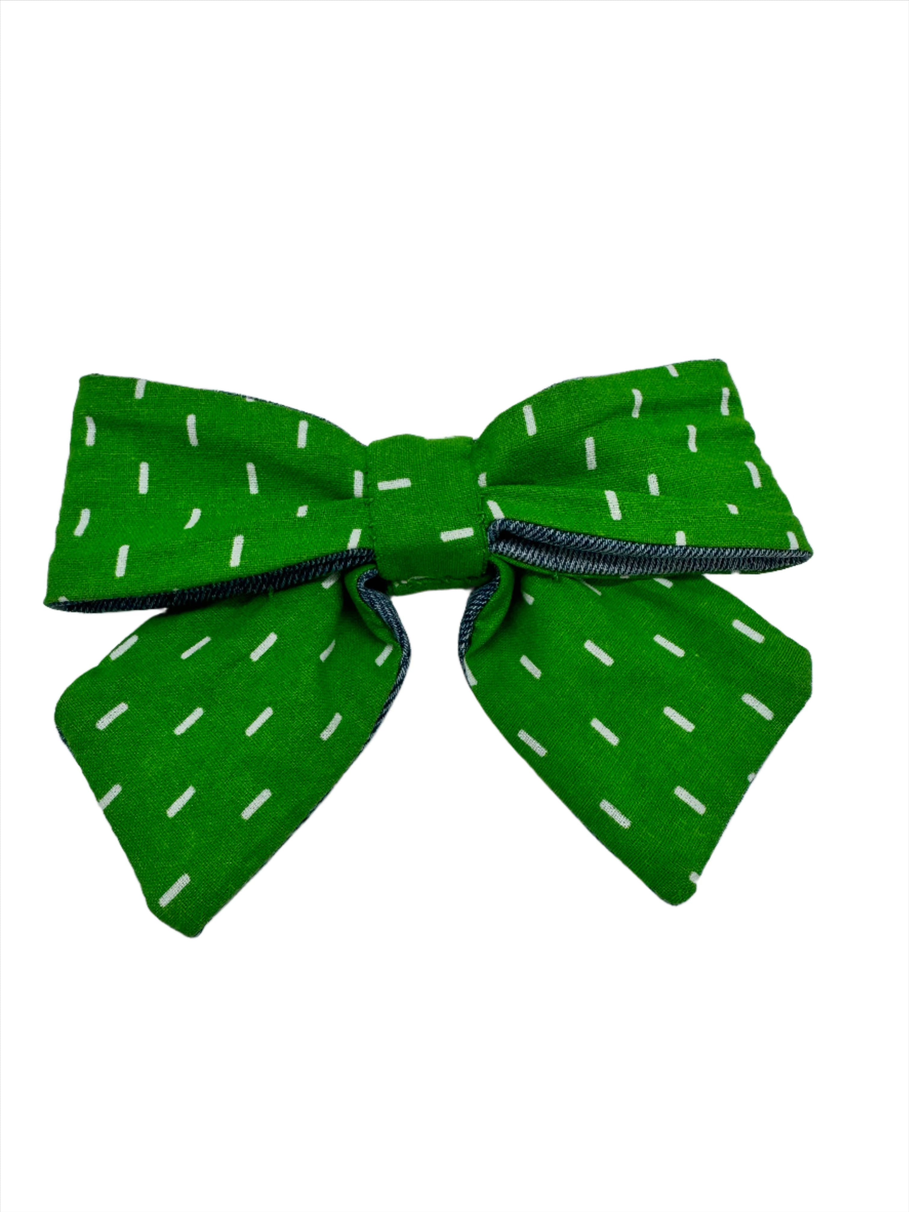 Broochella Poochella dog pet brooch bow collar handmade cotton upcycled denim luxury designer green white print