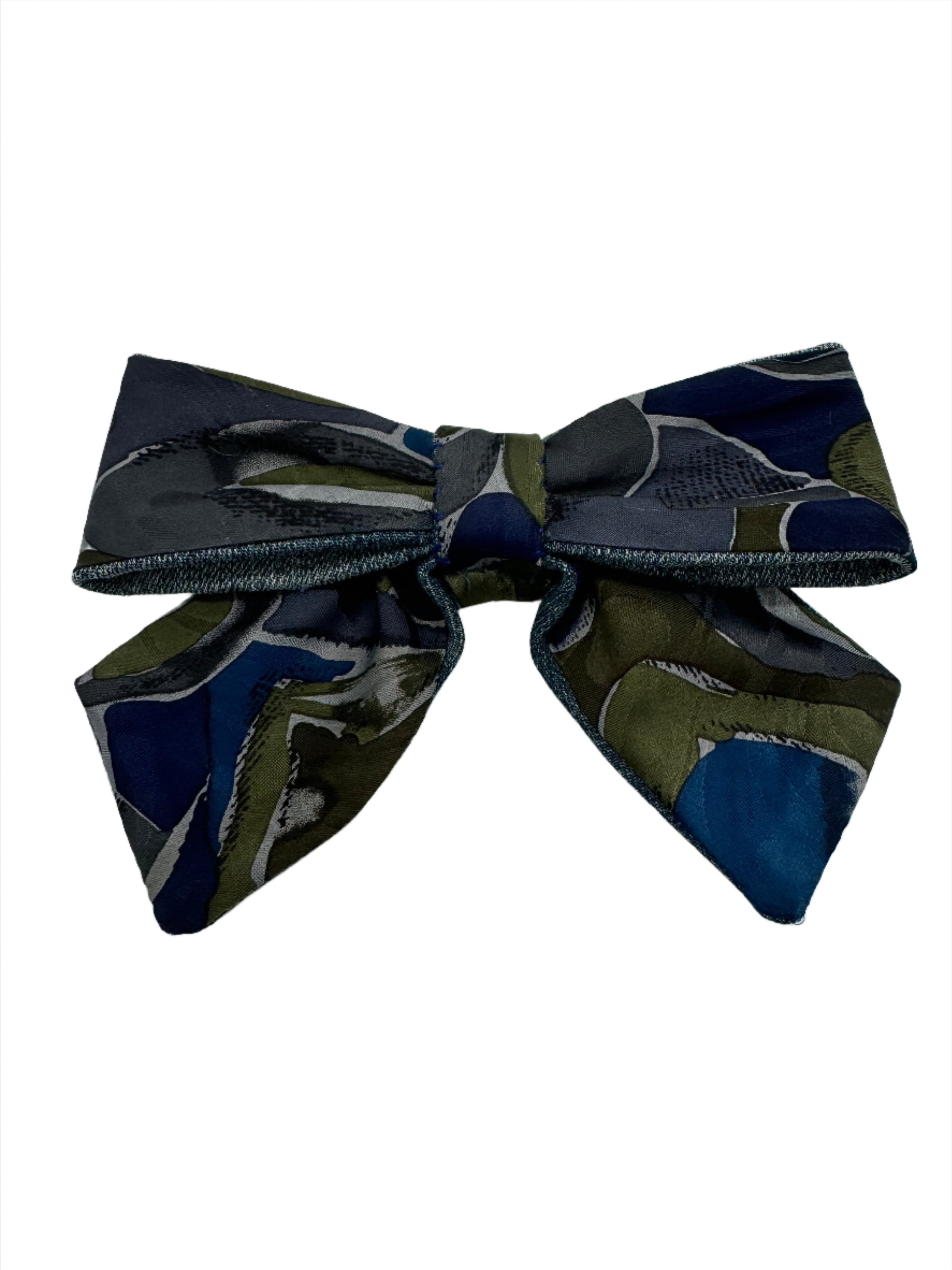 Broochella Poochella dog pet brooch bow collar handmade cotton upcycled denim men's tie luxury designer blue green print