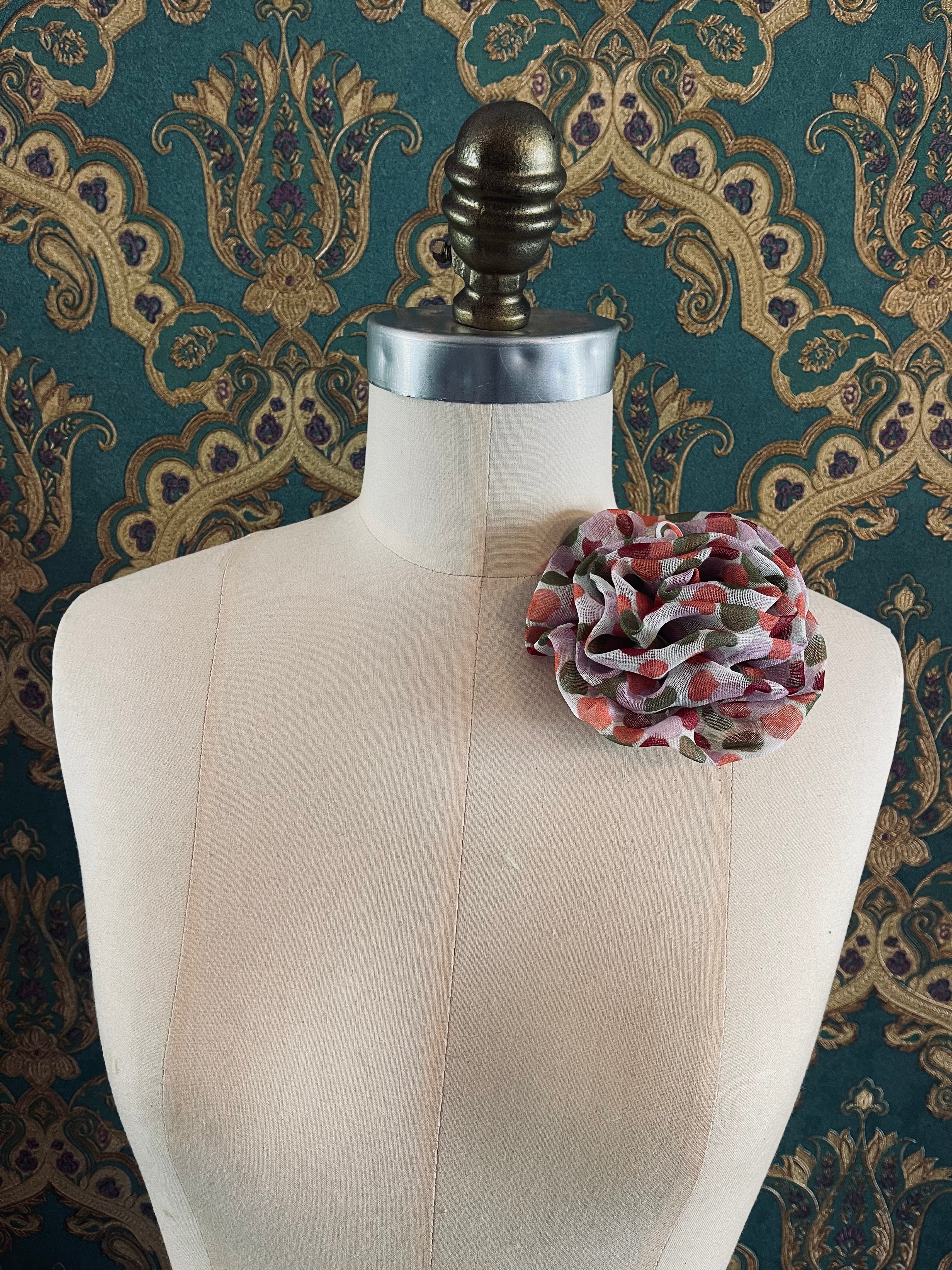 Broochella Brassica fabric flower brooch pink spot cotton linen handmade designer luxury men’s women’s