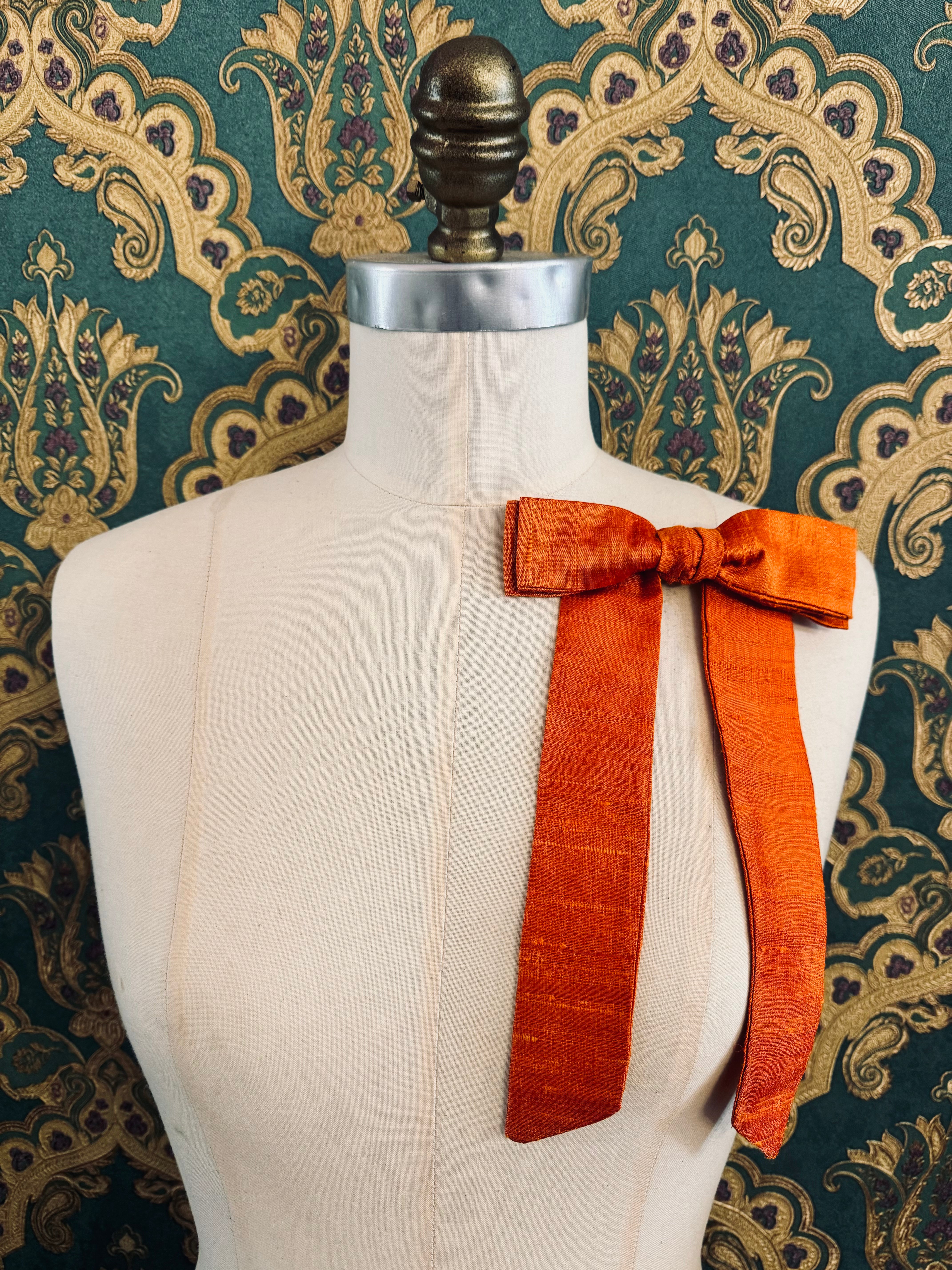 Broochella Alice orange handmade silk bow luxury men’s women’s brooch pin