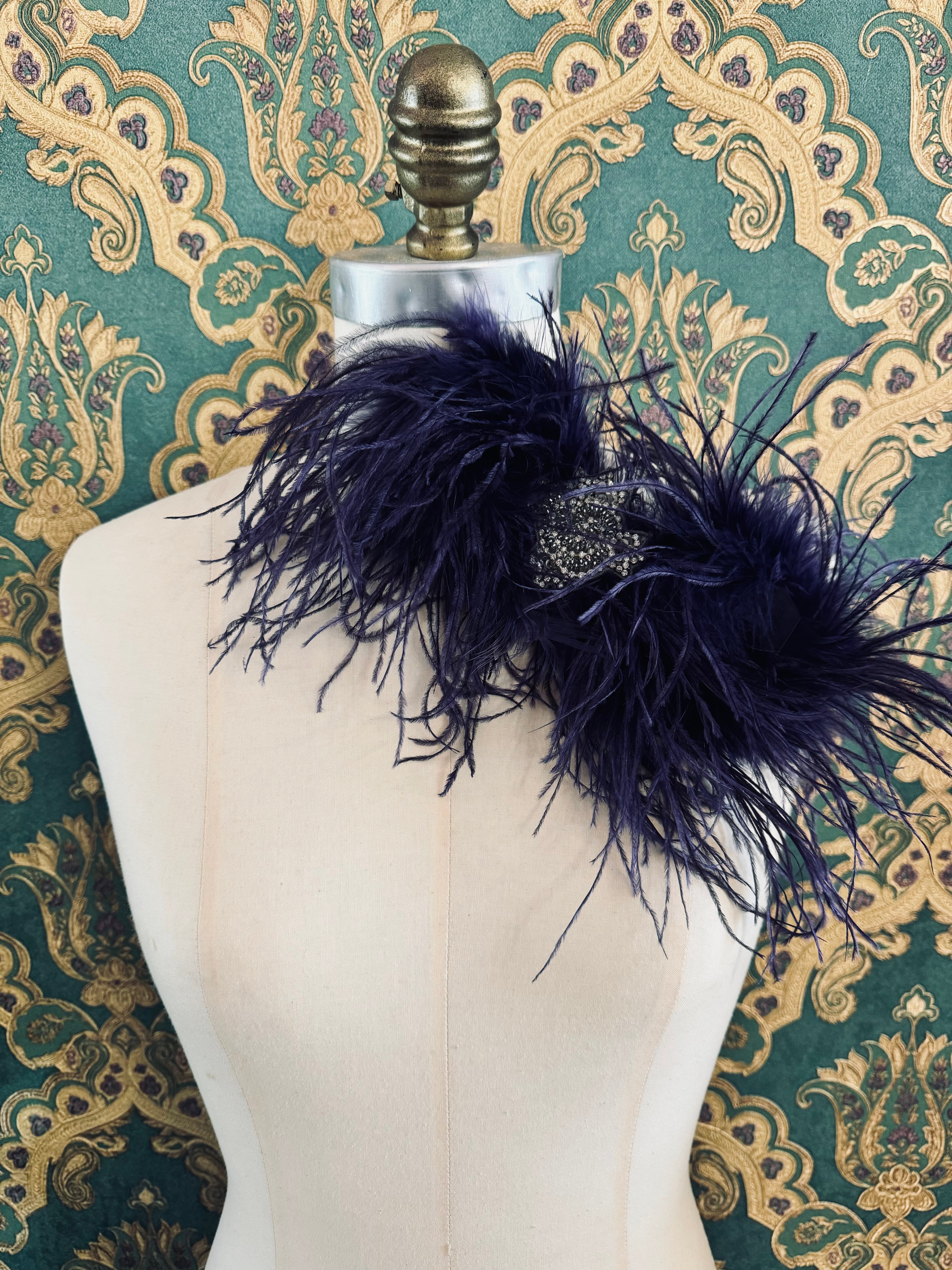 Broochella purple feather bow brooch pin silver tone hand beaded embellishment handmade luxury designer men’s women’s