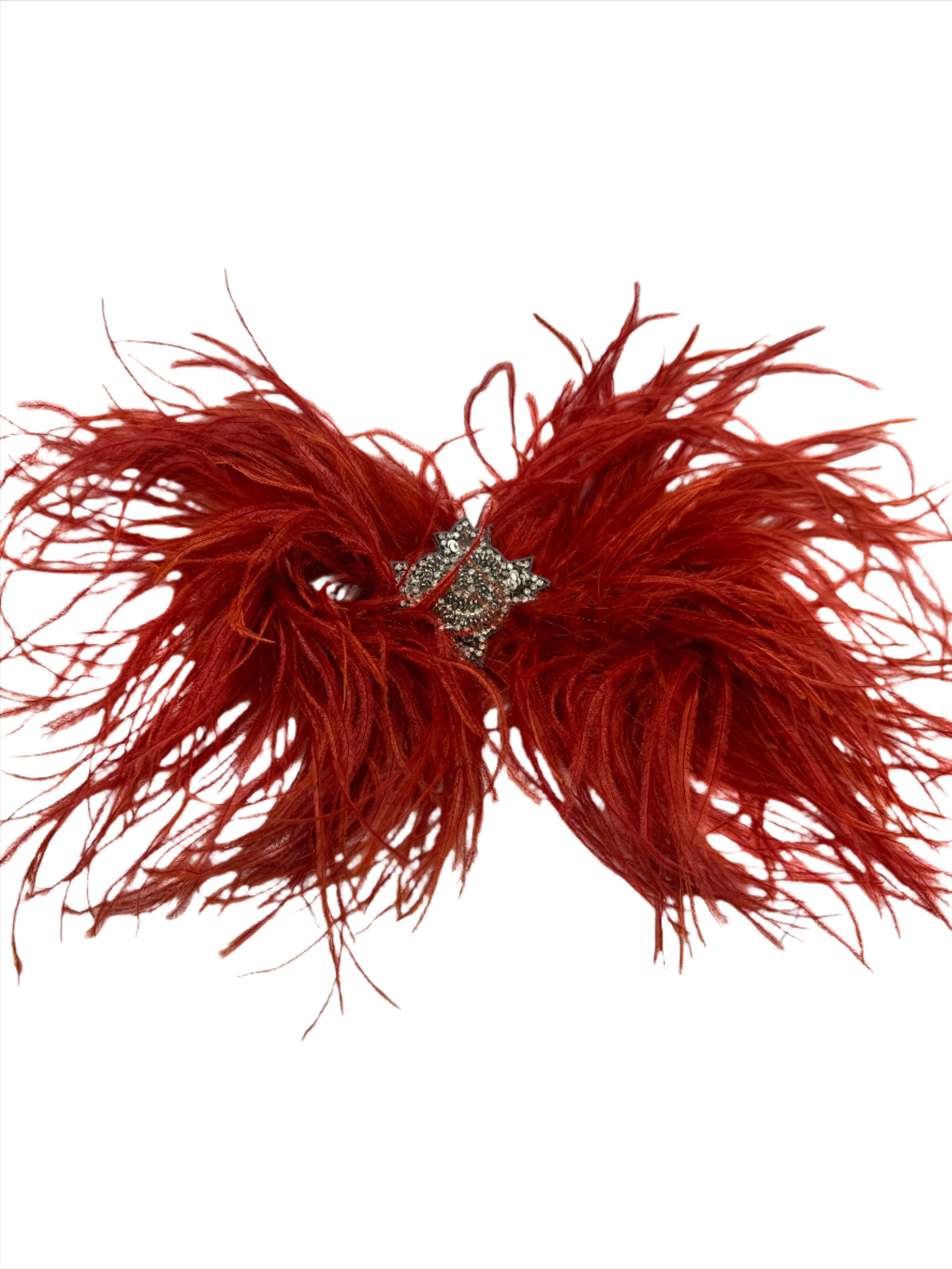Broochella rust feather bow brooch pin silver tone hand beaded embellishment handmade luxury designer men’s women’s