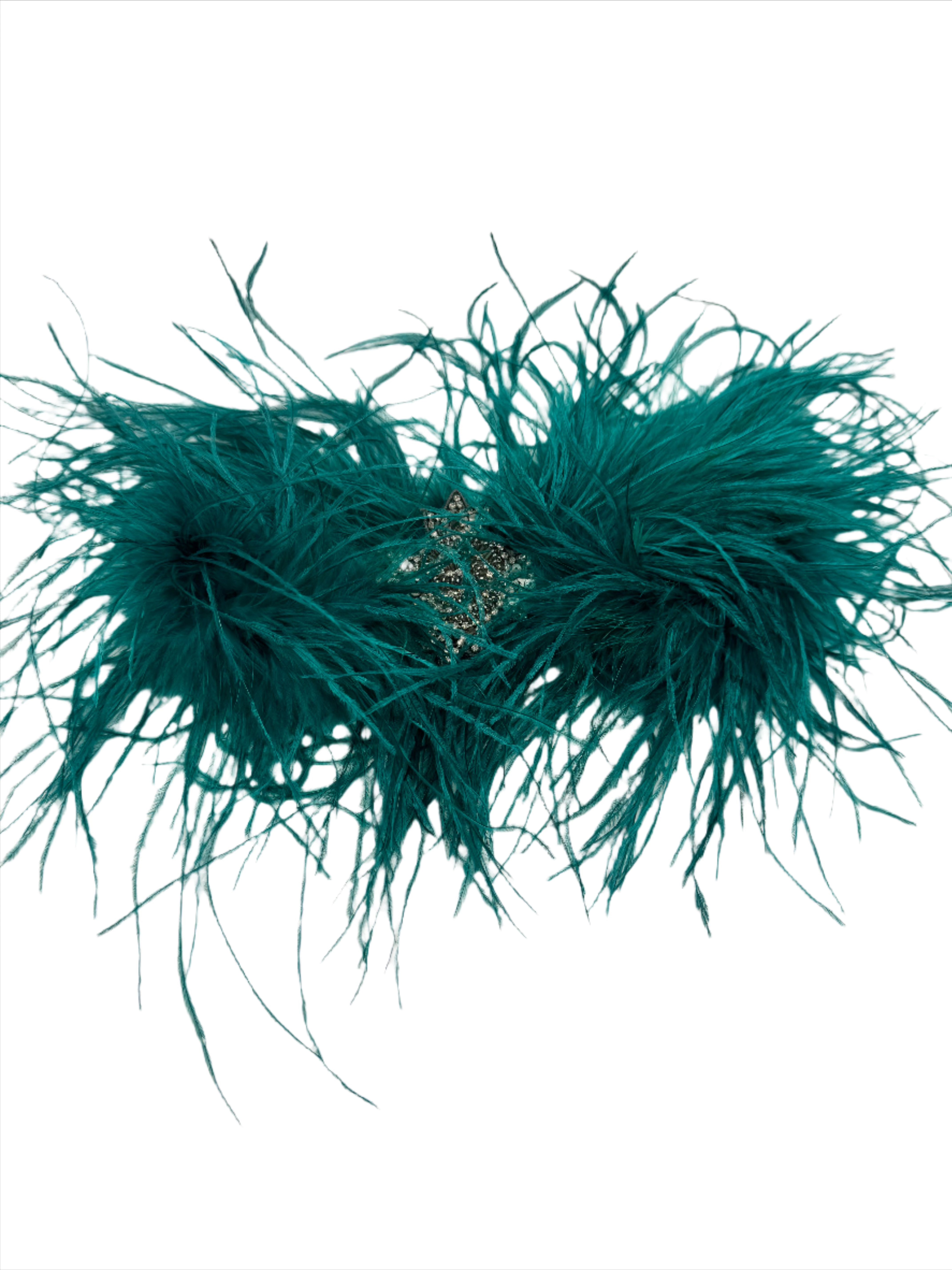Broochella teal feather bow brooch pin silver tone beaded embellishment hand beaded handmade luxury designer men’s women’s