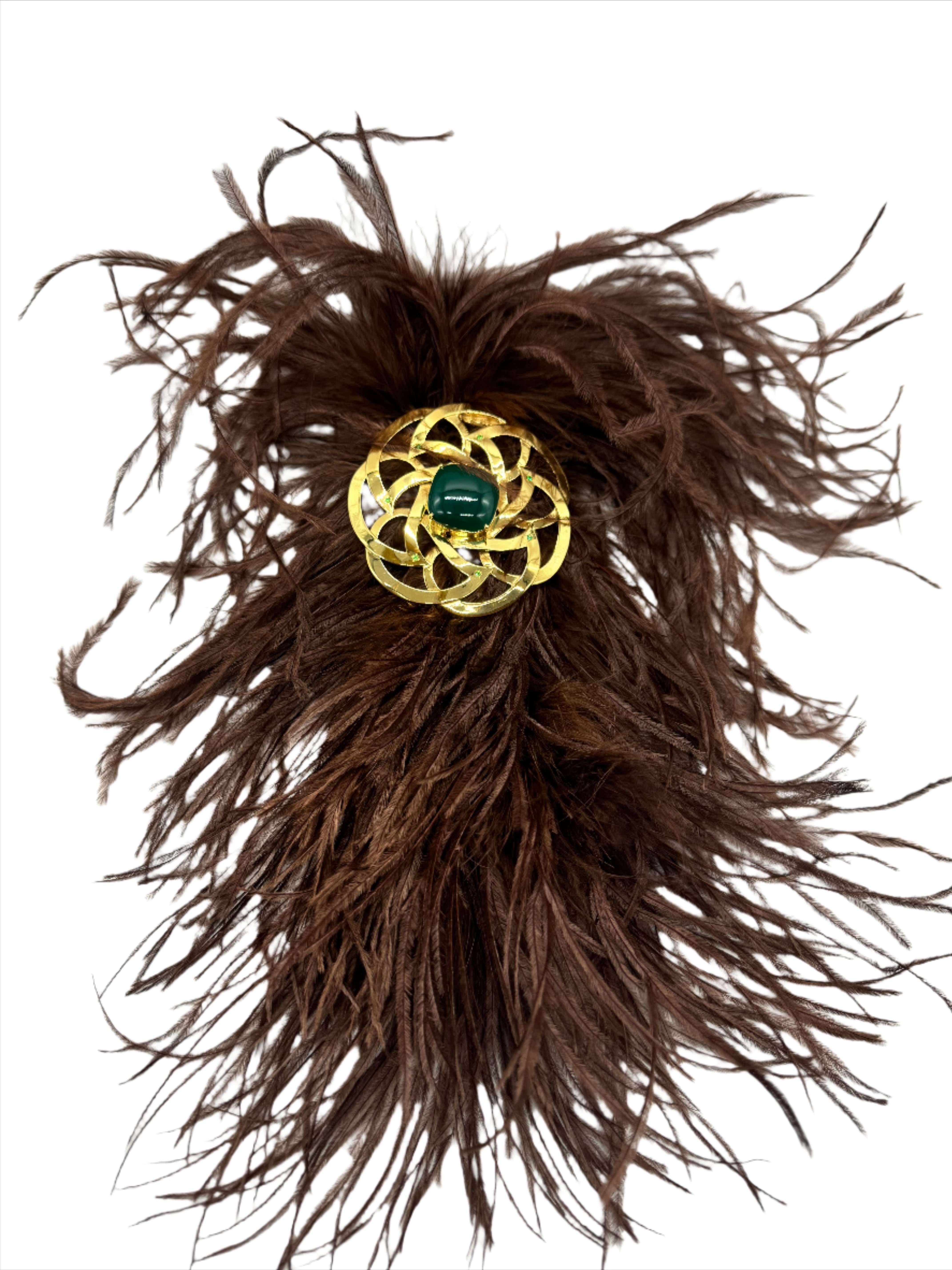 Broochella brown feather brooch pin large bejewelled handmade gold tone embellishment luxury designer women’s