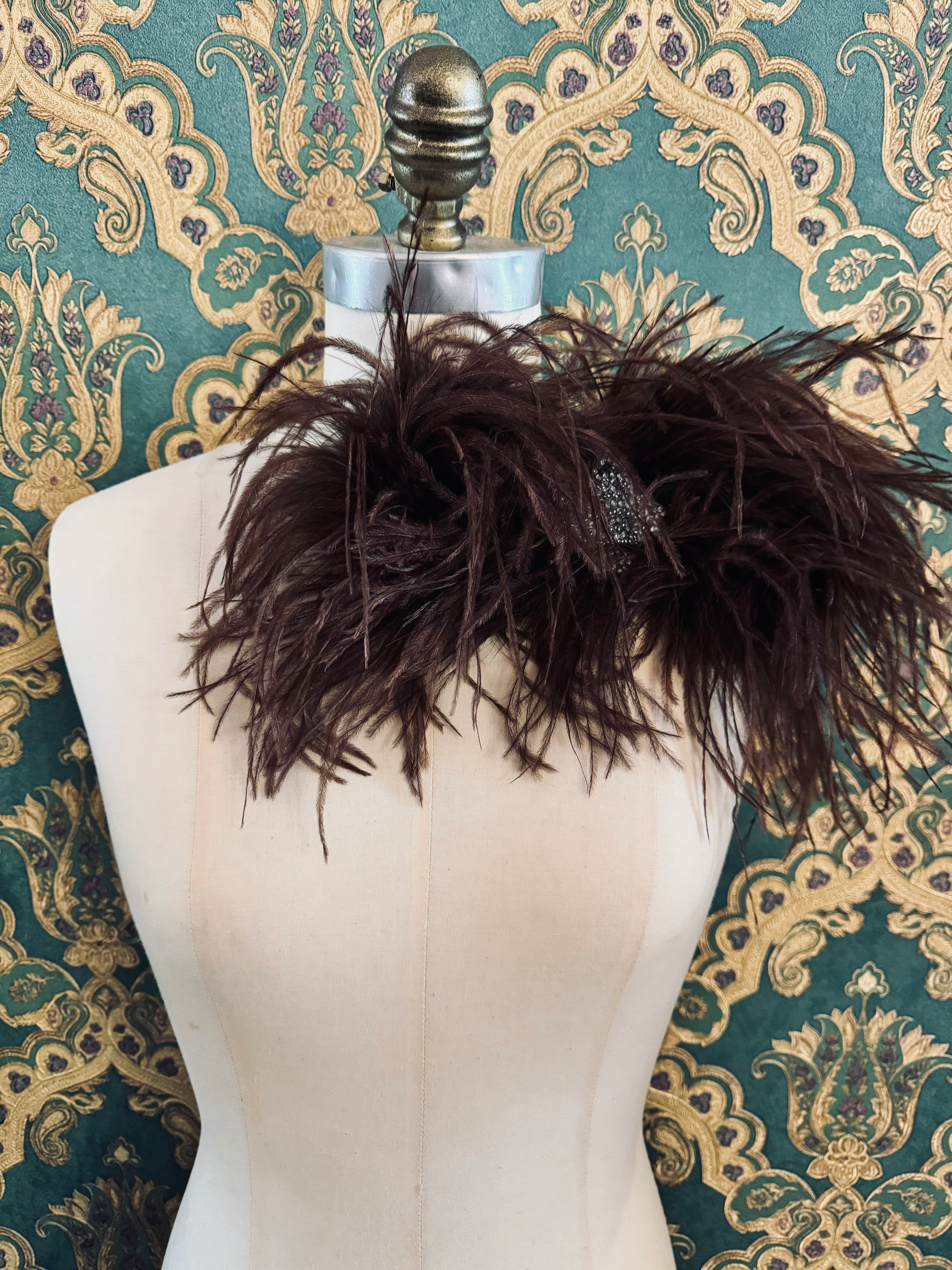 Broochella brown feather brooch pin silver tone hand beaded embellishment handmade luxury designer men’s women’s