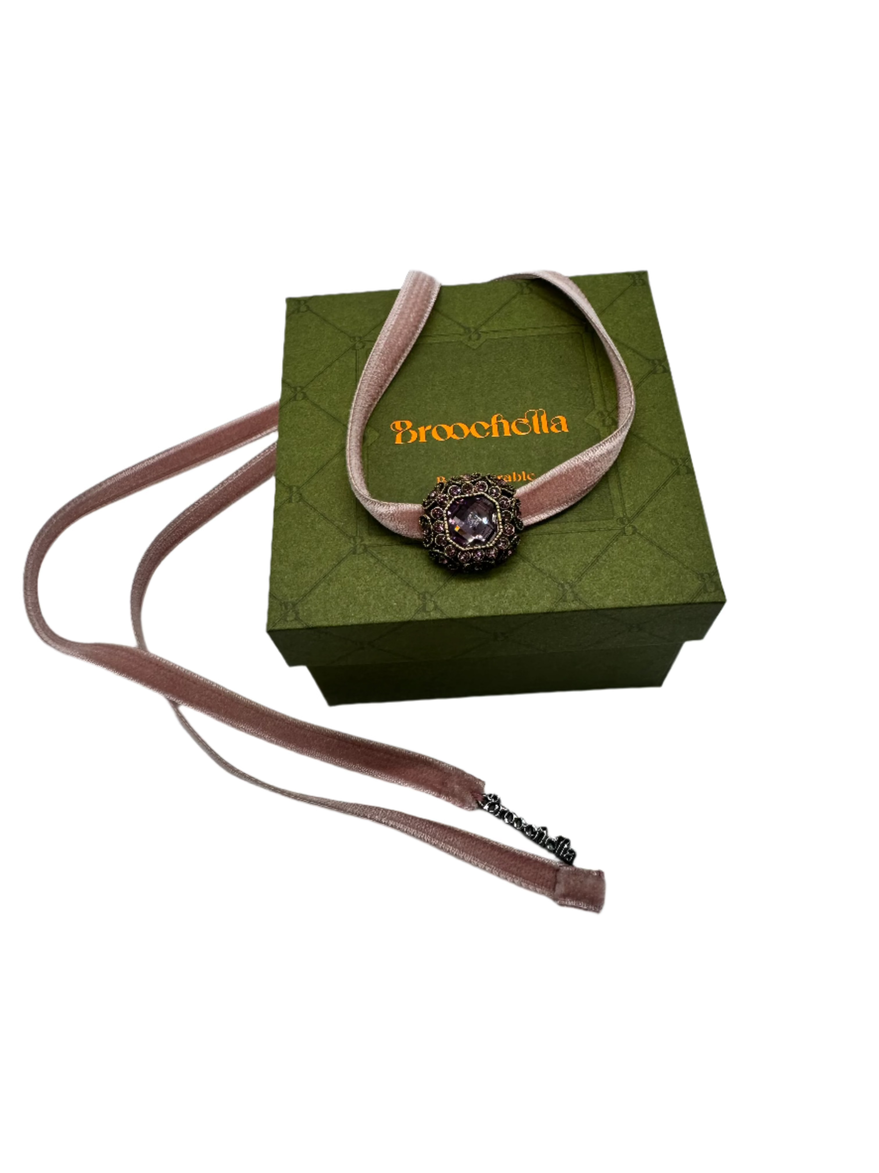 Broochella velvet choker handmade bejewelled centre designer luxury blush pink