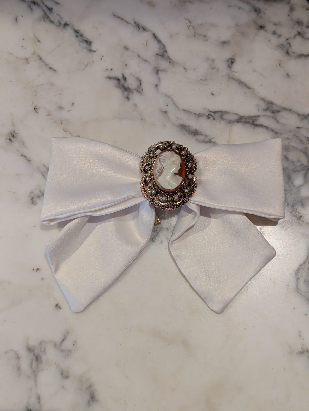 Broochella Blanche Camée ivory satin bow brooch pin cameo vintage handamde luxury designer men's women's