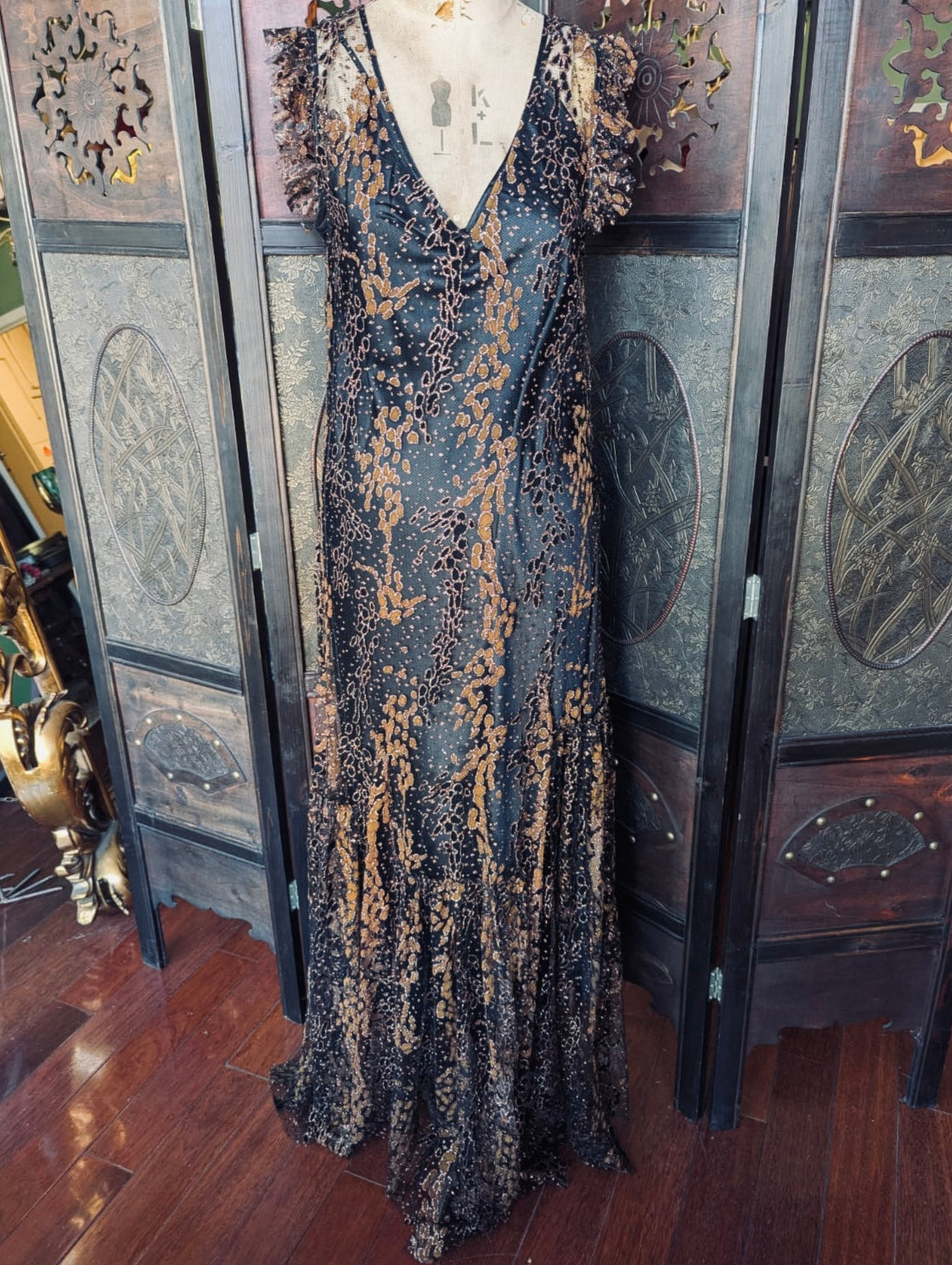 Opening Ceremony Black & Copper Metallic Maxi Dress US 4 Opening Ceremony Black & Copper Metallic Maxi Dress US 4