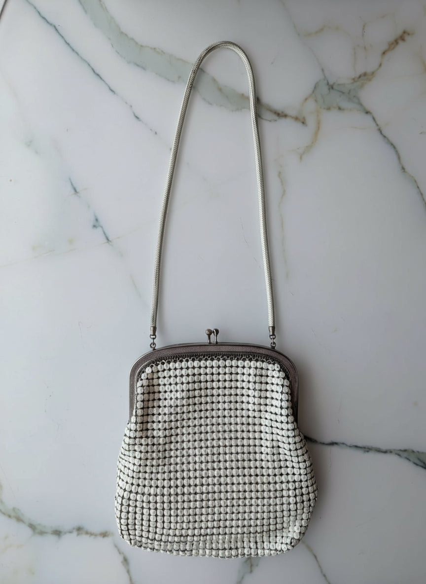 Broochella Maison Broche Bag-Le Bijou du Soir White vintage mesh handbag brooch embellishment women's luxury designer