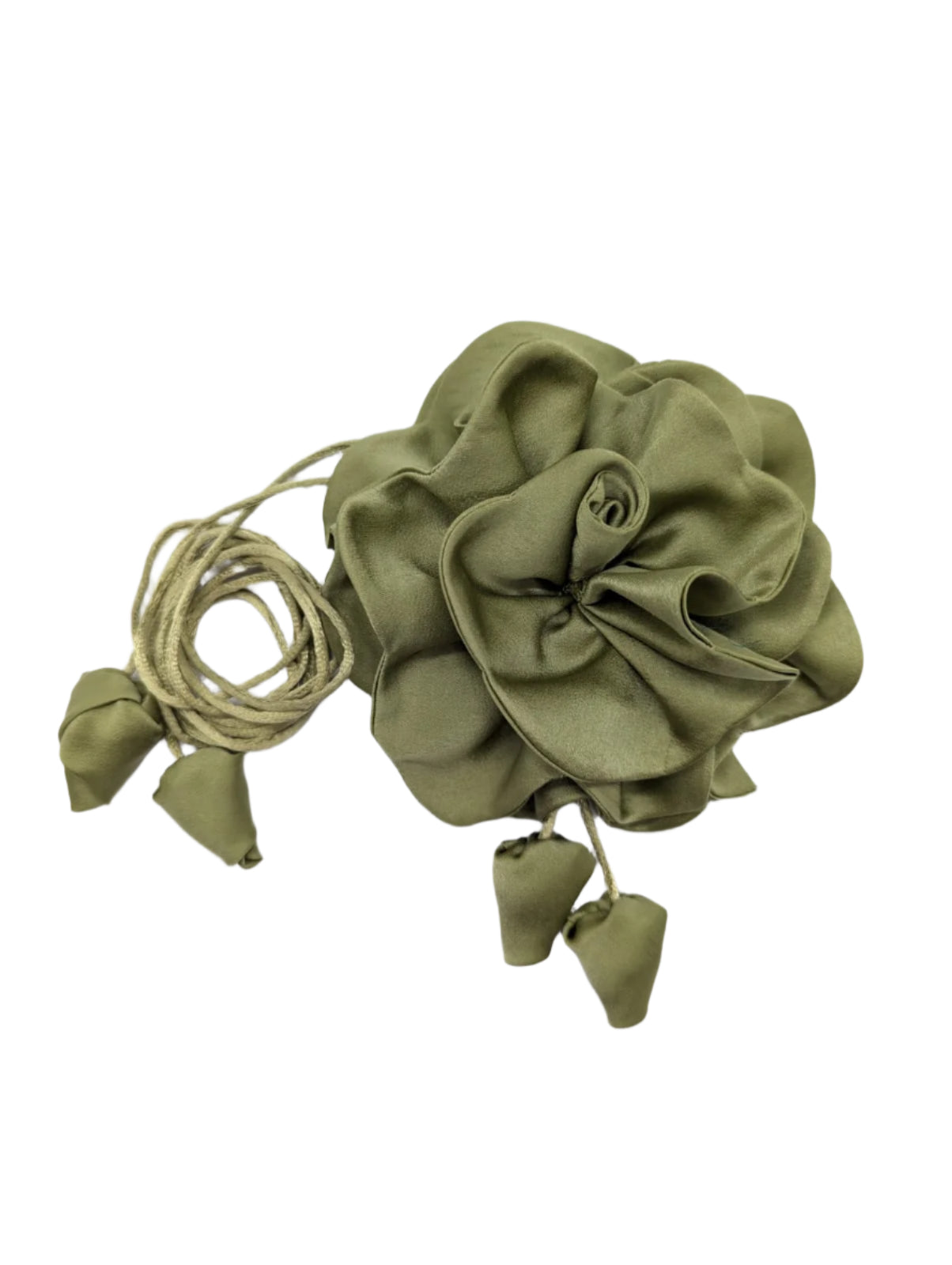 Broochella Rosetta flower brooch pin choker satin handmade luxury designer handmade men's women's avocado green