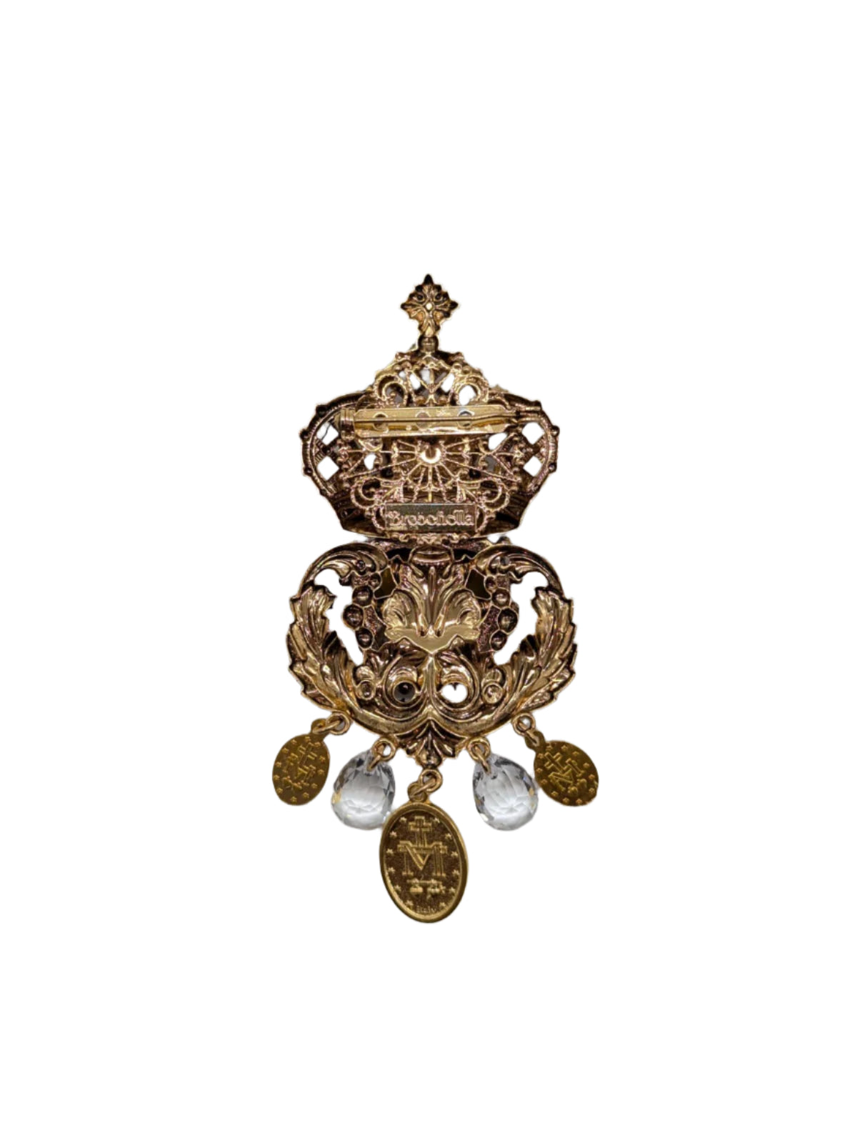 Brooochella Sacro cuore Agatha brooch pin gold tone metal sacred heart italian dangling charm luxury designer men's women's