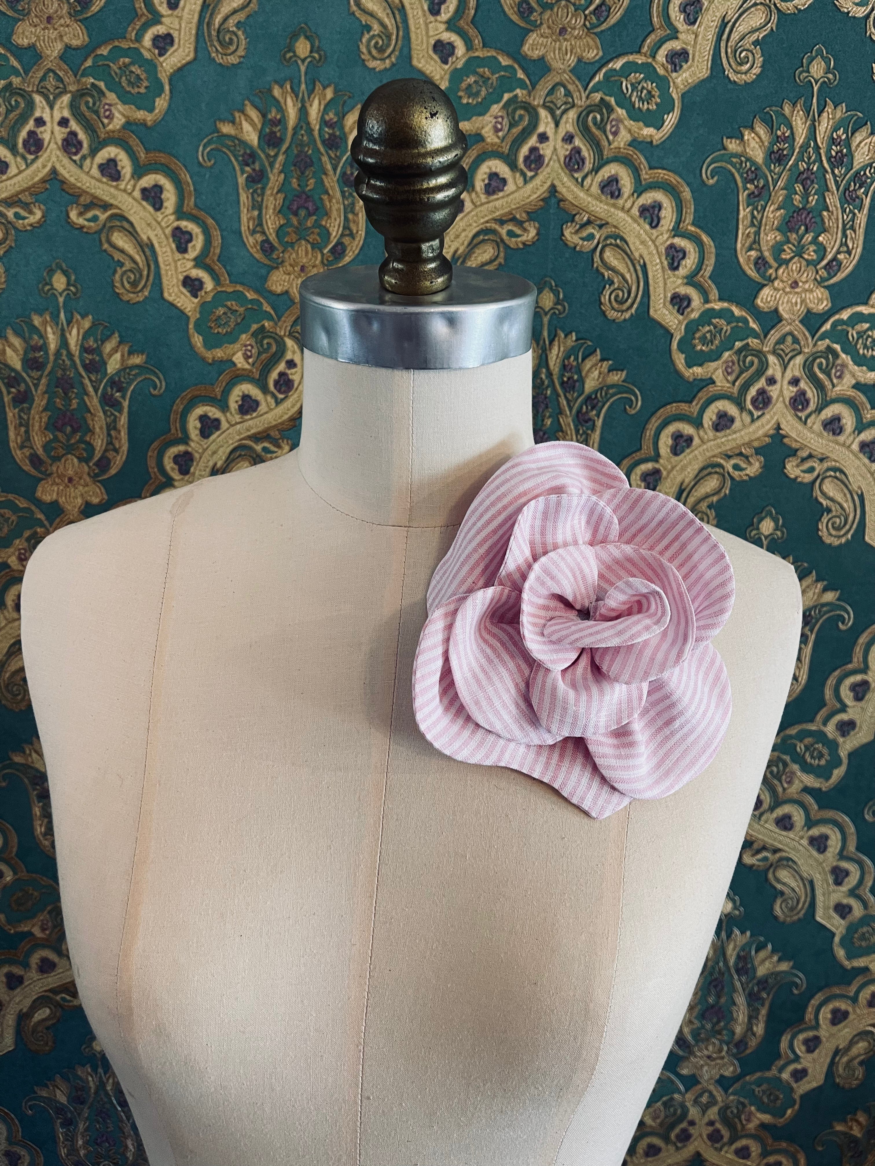Broochella florella flower brooch small pink stripe linen handmade luxury designer women’s men’s