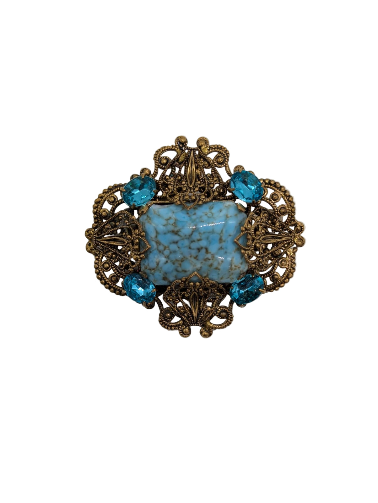 Azzurra Filigree Czech Vintage Brooch Pin