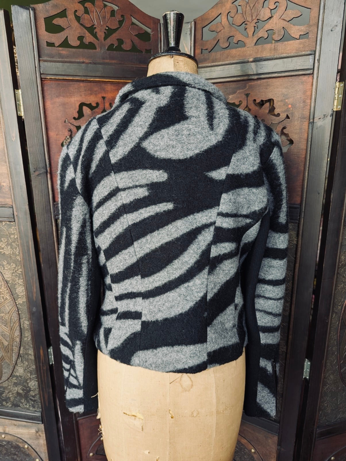 Marcs Black and Grey Zebra Patterned Coat- AU 8 designer jacket women's designer luxury
