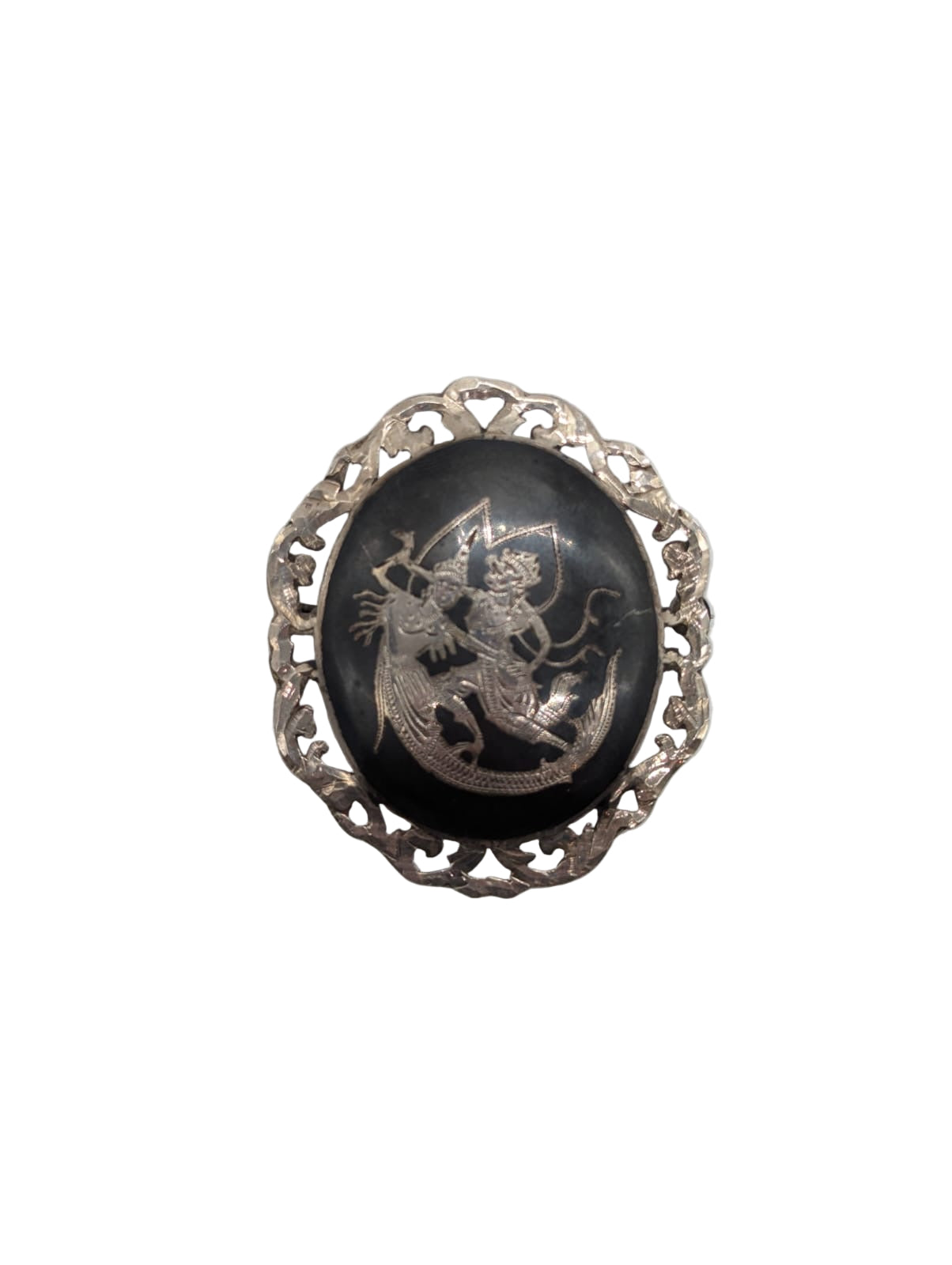 Siam Sterling Dancing Deities Brooch Pin