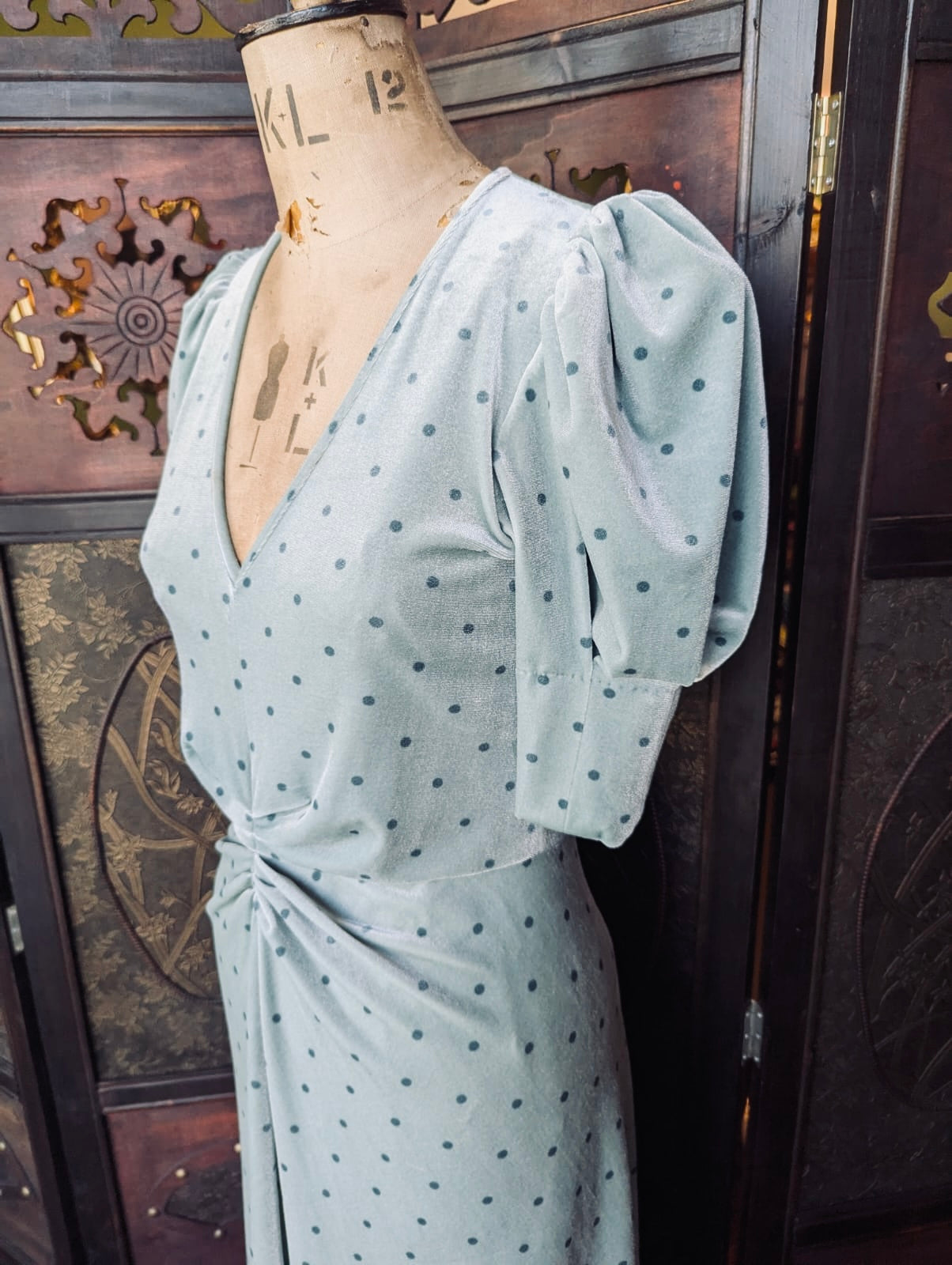 Rotate By Birger Christensen Green Velvet Polka Dot Midi Dress- UK 10