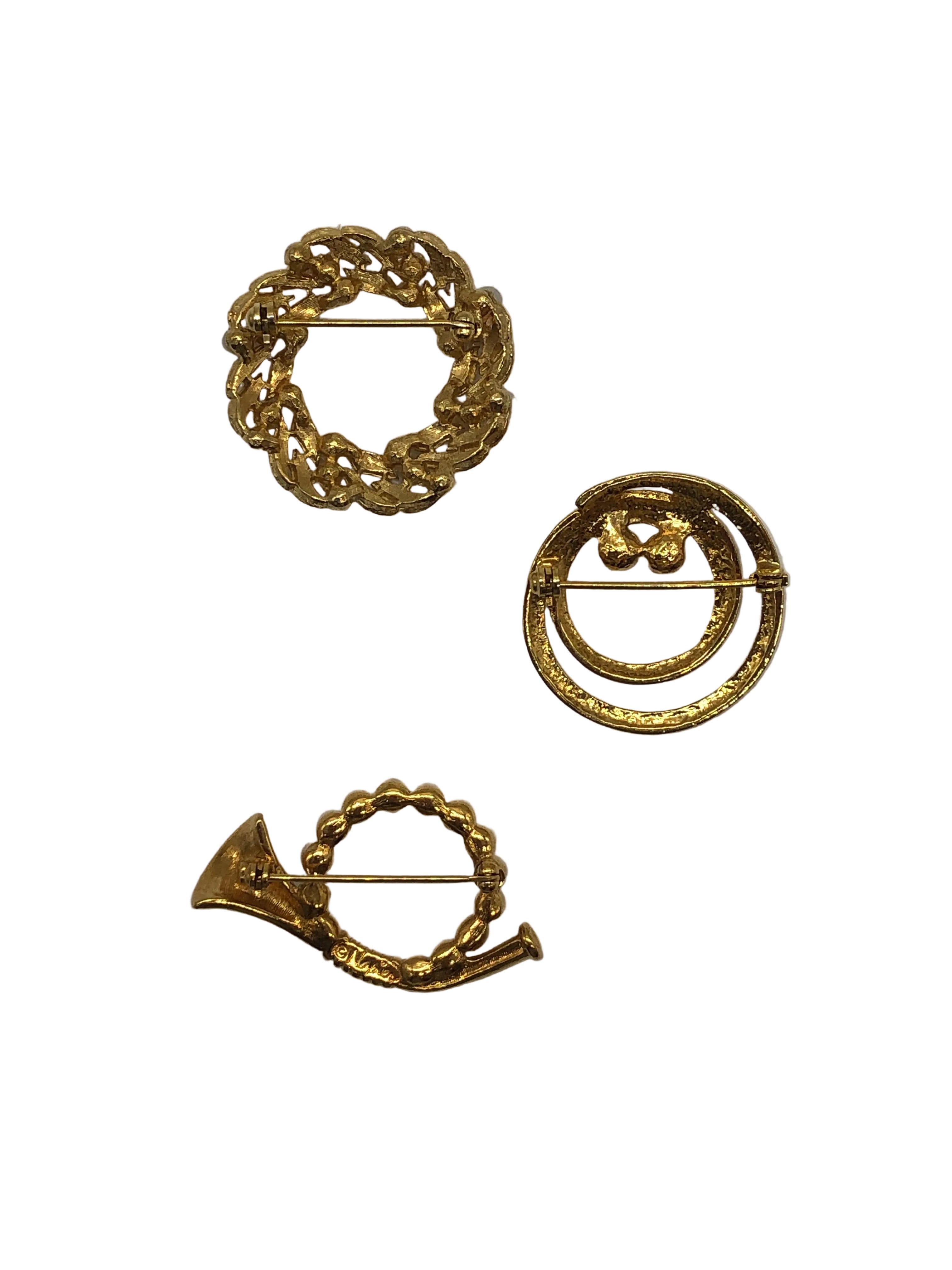 Les Trois Perles Vintage Brooch Trio Broochella gold tone metal luxury designer men’s women’s accessory